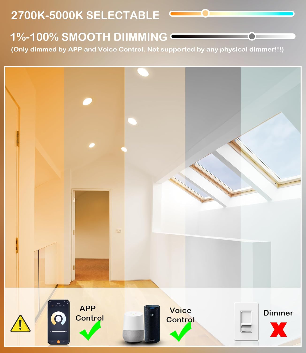 Paquete de 4 luces empotradas ClOUDY BAY con cardán inteligente WiFi de 6 pulgadas cambio de color RGBCW compatible con Alexa y Google Home no - Imagen 3