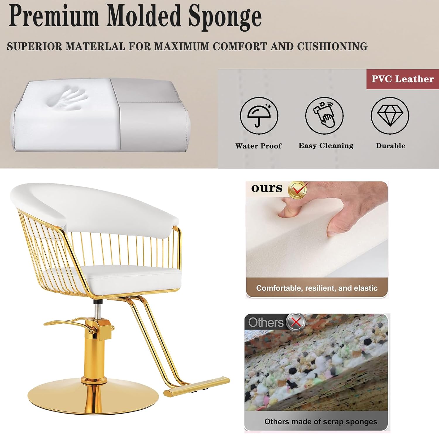Silla de peluquero Silla de salón Silla giratoria de 360 grados Silla de peluquería hidráulica para el cabello con capacidad de carga 330 libras,