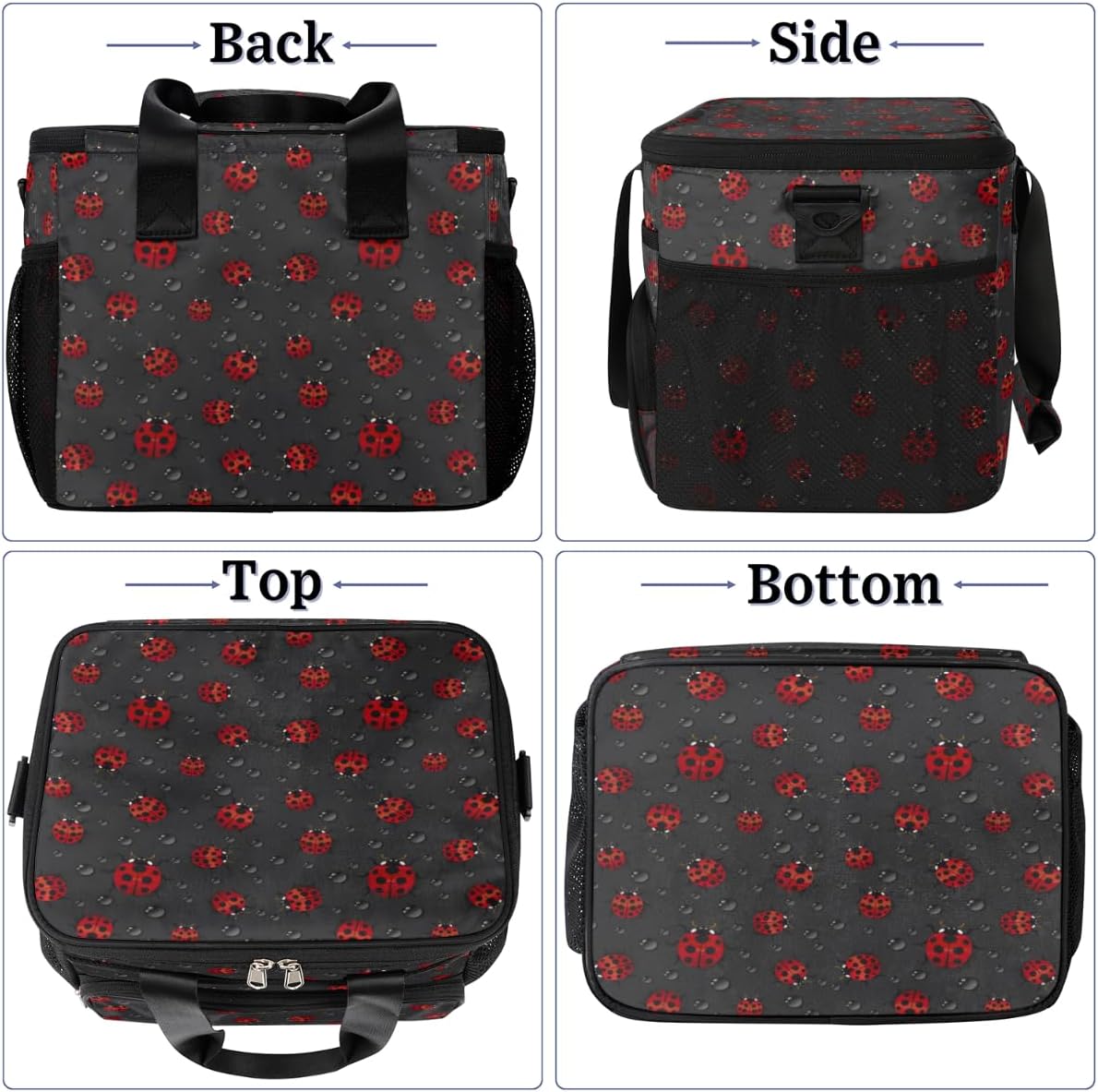 Mularoka Ladybugs – Lonchera aislada para mujeres y hombres, grande, reutilizable, para oficina, picnic, campamento, playa, a prueba de fugas, con