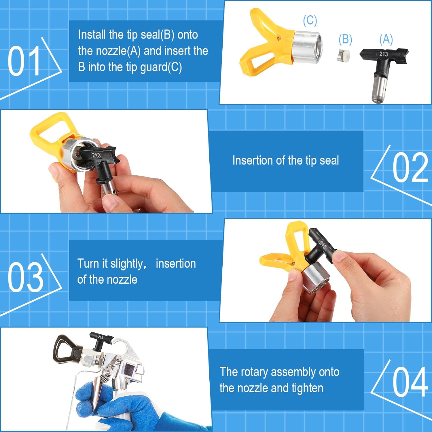 8 puntas de pulverizador de pintura, punta de rociado reversible, boquillas de pulverización sin aire, piezas de máquina de pulverización sin aire