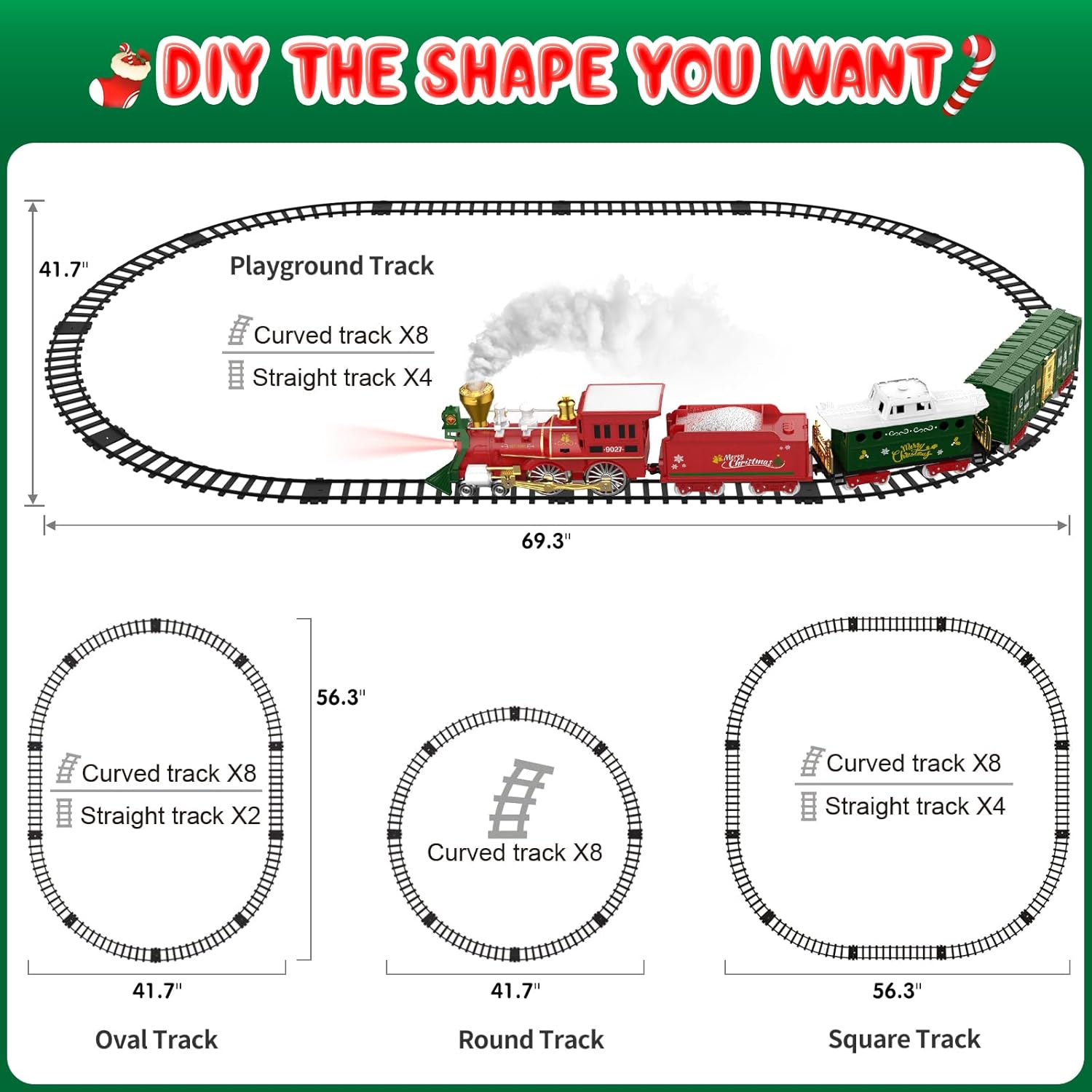 Hot Bee Juego de tren de Navidad, tren de control remoto para juguetes de tren de árbol de Navidad con humo realista, luces y sonidos, tren de