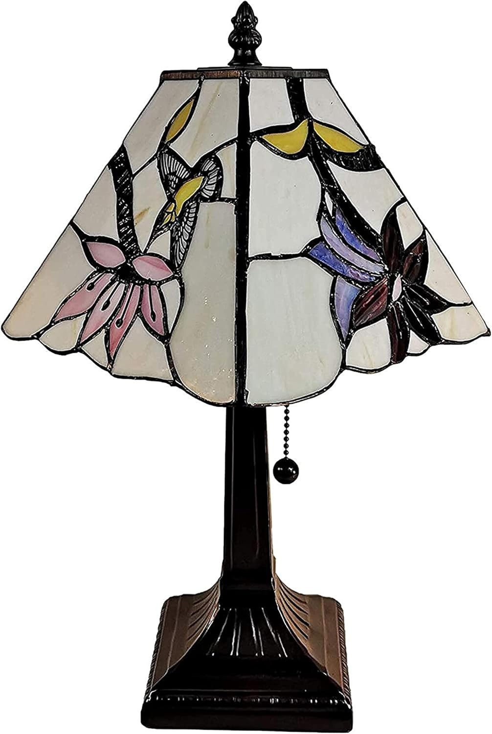 Amora Lámpara de mesa Tiffany vintage, lámpara de mesita de noche de vidrio floral manchado, luz de noche de mesa, lámparas de vidrio blanco