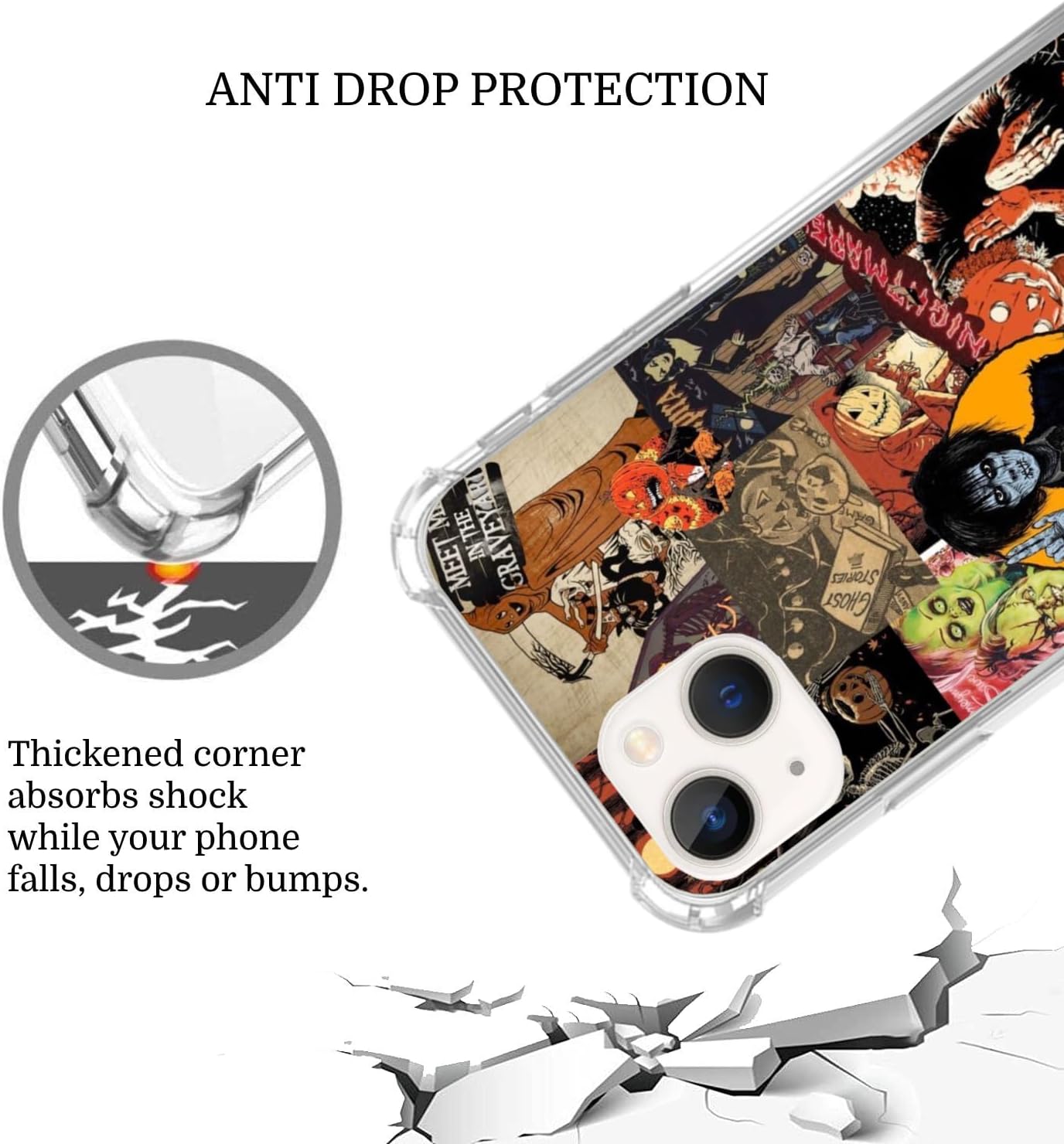 Funda para teléfono con collage de Halloween, diseño de collage místico para iPhone 14, funda estética retro de calabaza de Halloween para niñas,