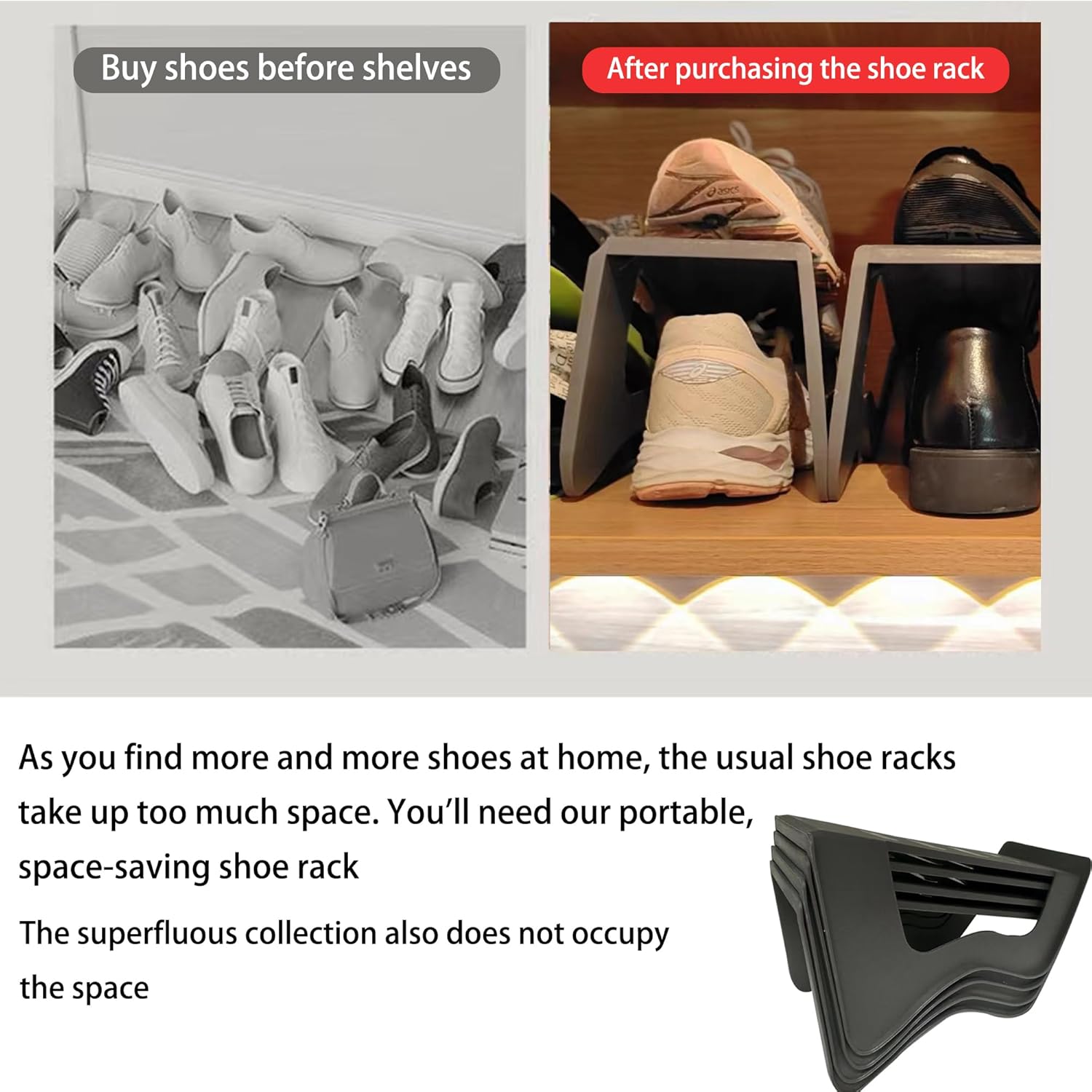 Apiladores de zapatos, ahorradores de espacio para zapatos, organizadores de doble capa para organización del armario, aumenta el espacio en un 200%