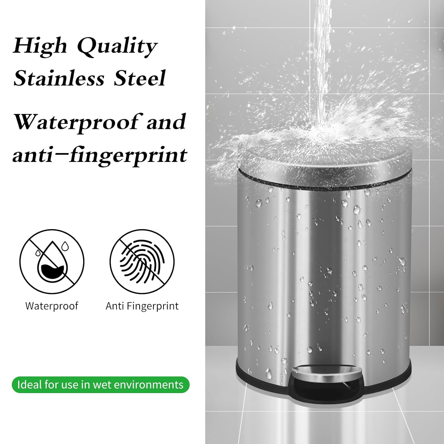 YYkokocat Basurero de baño de 6 litros1.6 galones, pequeño bote de basura de acero inoxidable con tapa  pedal escalonado, cubo de basura redondo con