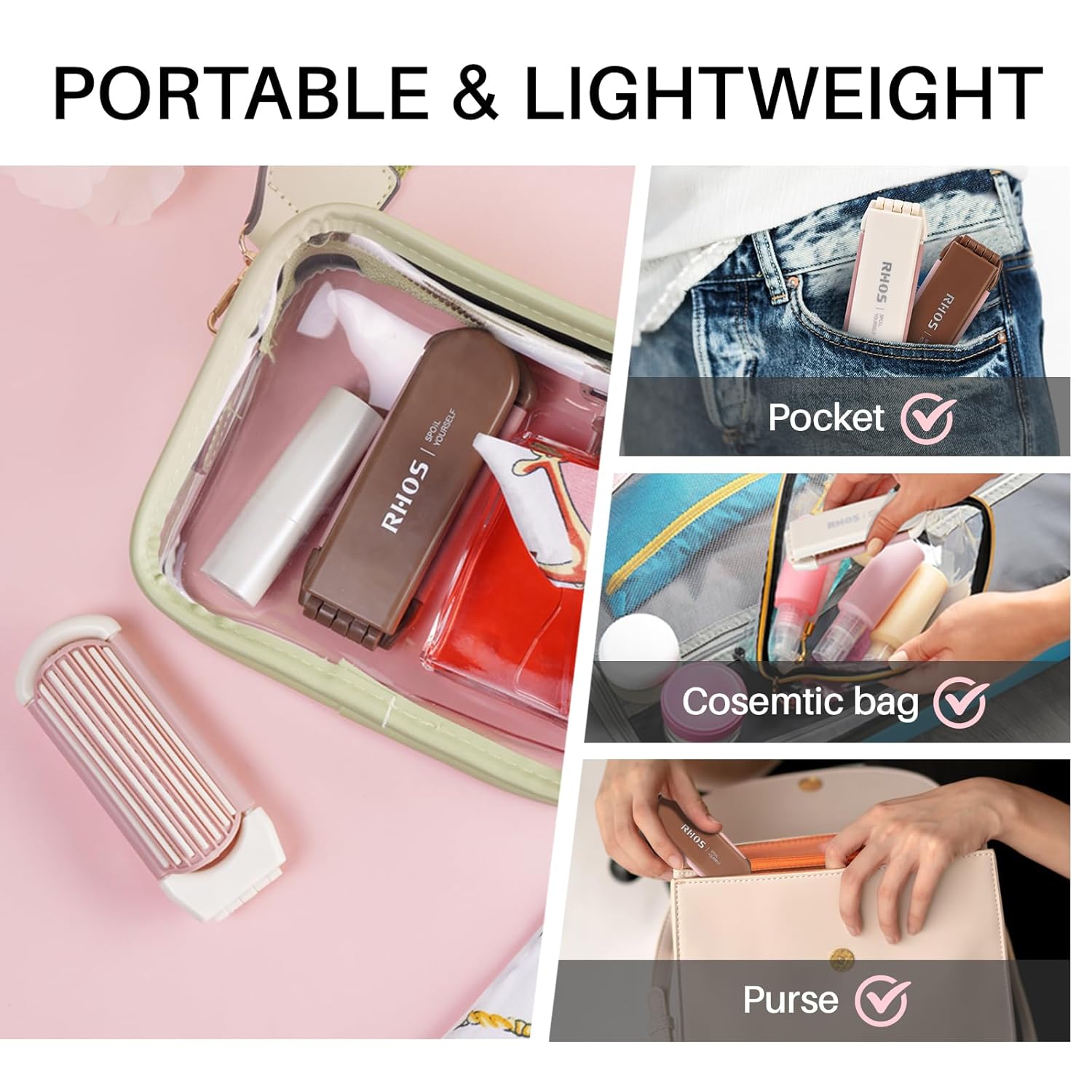RHOS Cepillo plegable con espejo para mujeres y niñas, mini cepillo portátil para el cabello, cepillo de pelo de bolsillo pequeño con cerdas de