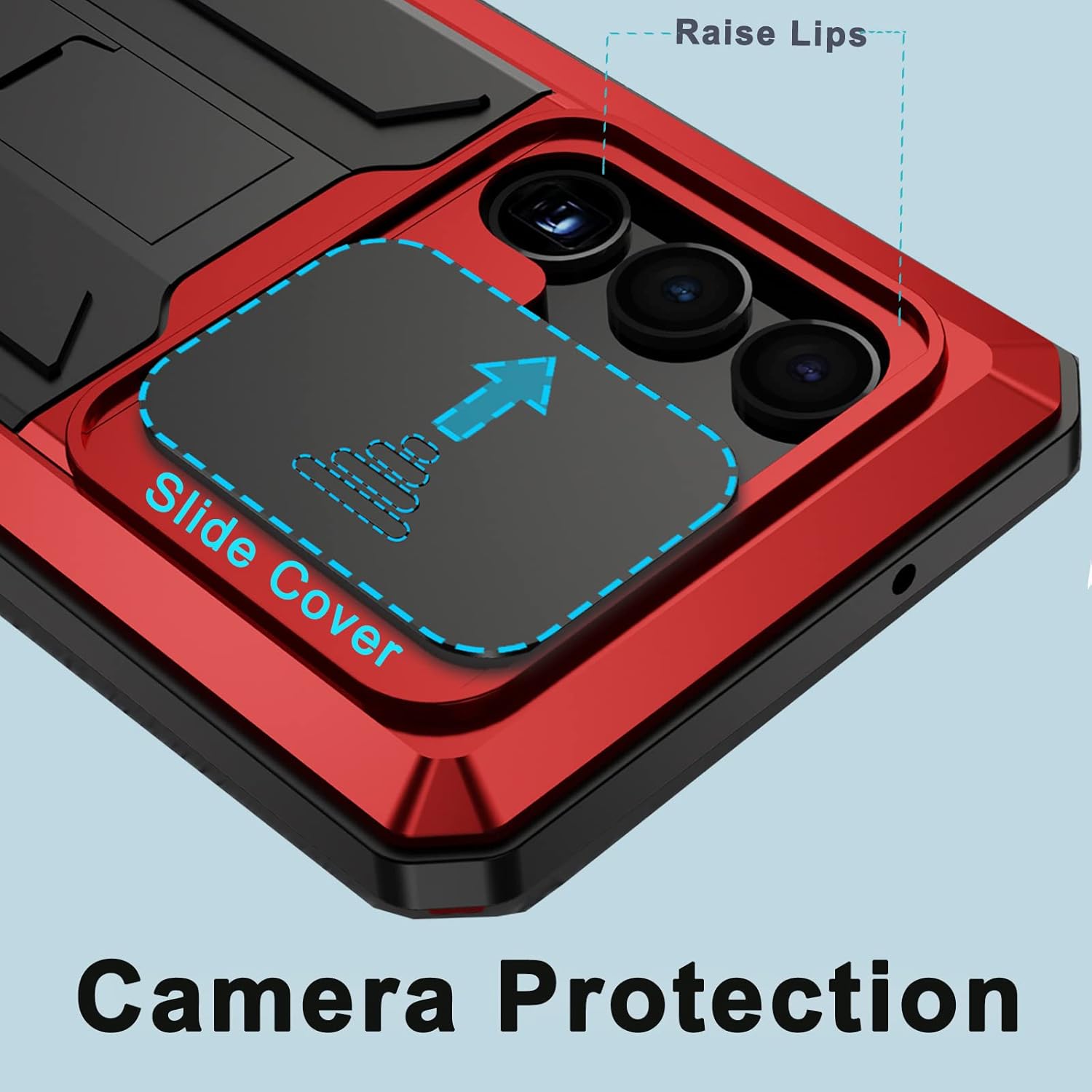 NINKI Funda para cámara compatible con Samsung Galaxy S23 Ultra con protector de pantalla de metal, a prueba de golpes, a prueba de polvo, funda