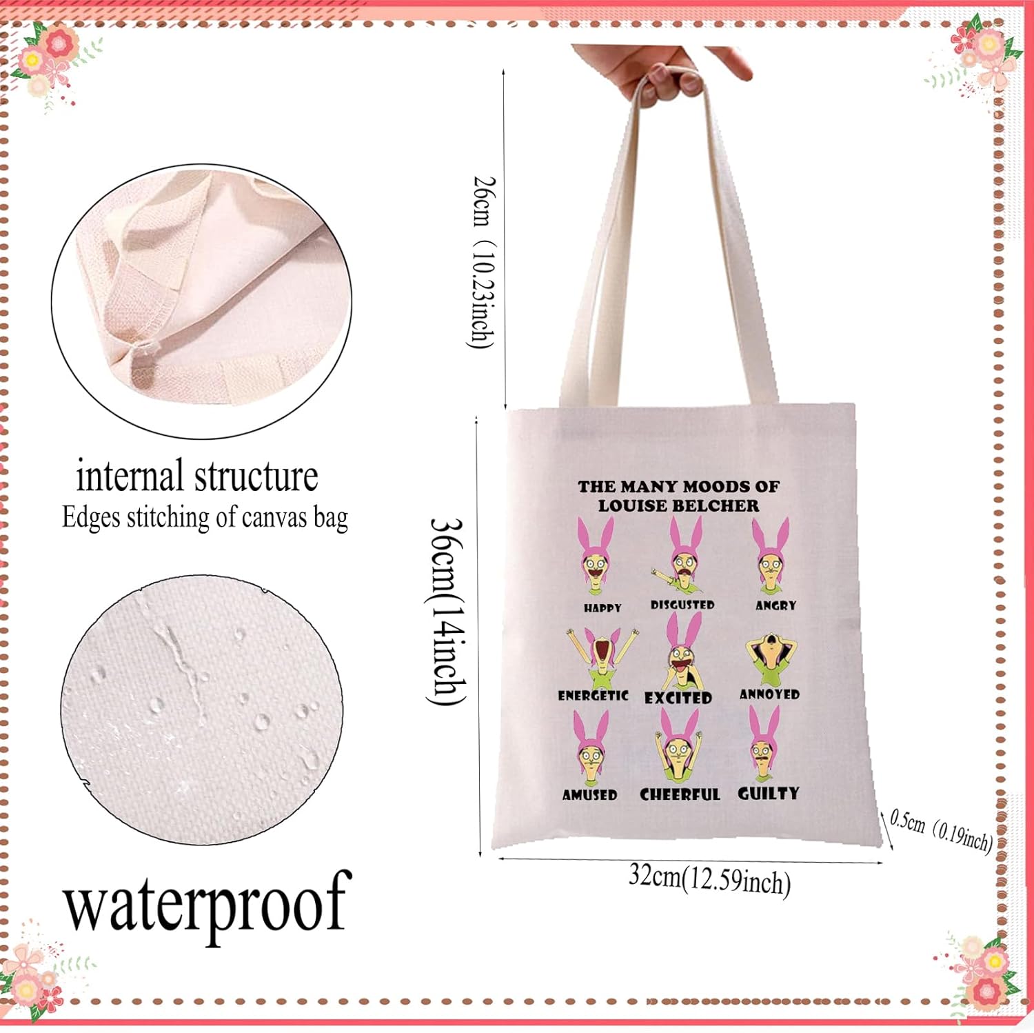 Dibujos animados Tv Show Gift The Many Moods Of Louise Belcher Tote Bag Regalos de dibujos animados Burger Style Gift Bolsa de compras