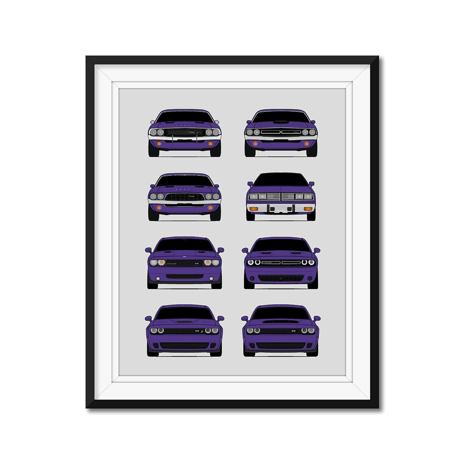 Dodge Challenger Generations Inspired Car Poster – Handmade Print of Challenger SRT – Purple, 11×14″ Satin Print (Unframed) – Perfect Gift for Car