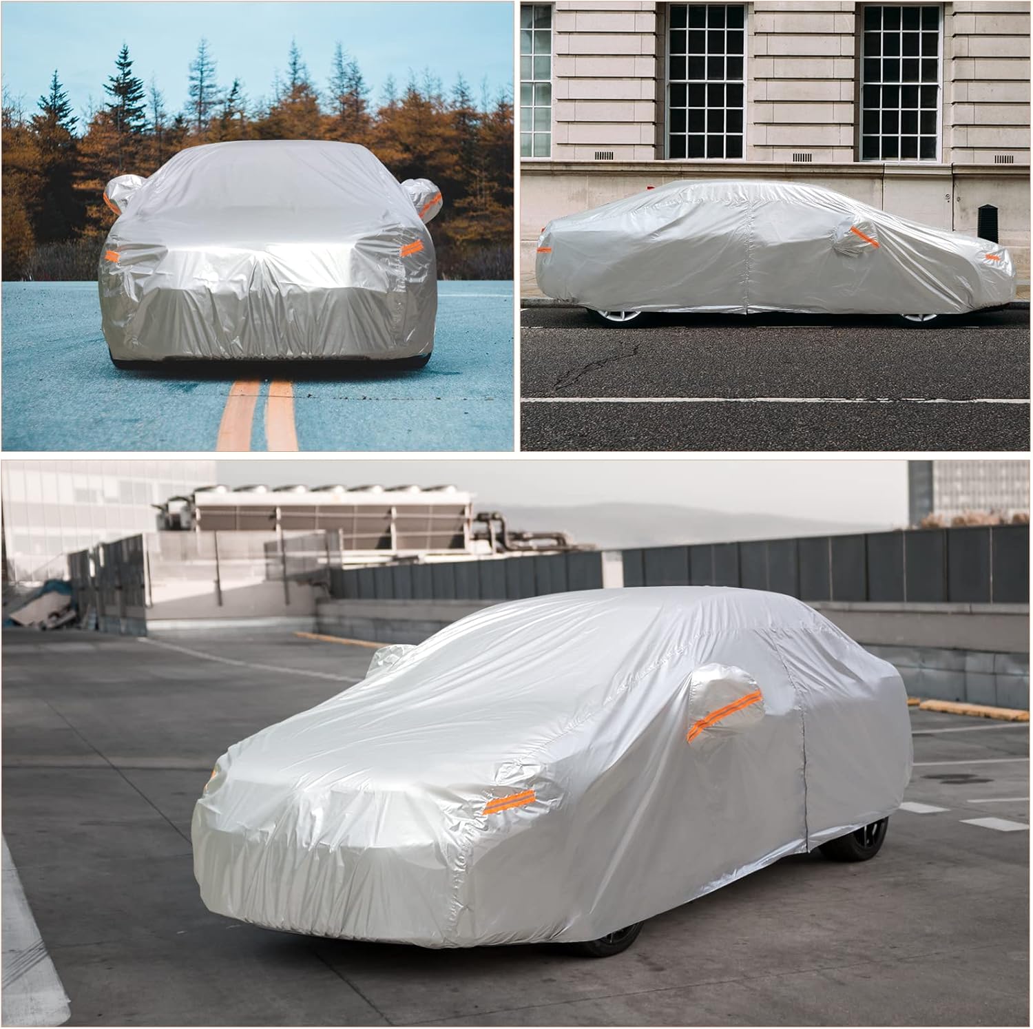 Funda de automóvil de 2 capas impermeable para todo tipo de clima, fundas de automóvil para exteriores con puerta con cremallera, protección contra
