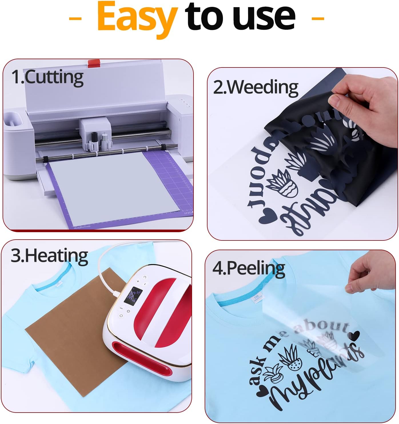HTVRONT Paquete de 10 vinilos de transferencia de calor negros de 12 x 10 pulgadas para camisetas, vinilo negro para planchar, para Cricut,