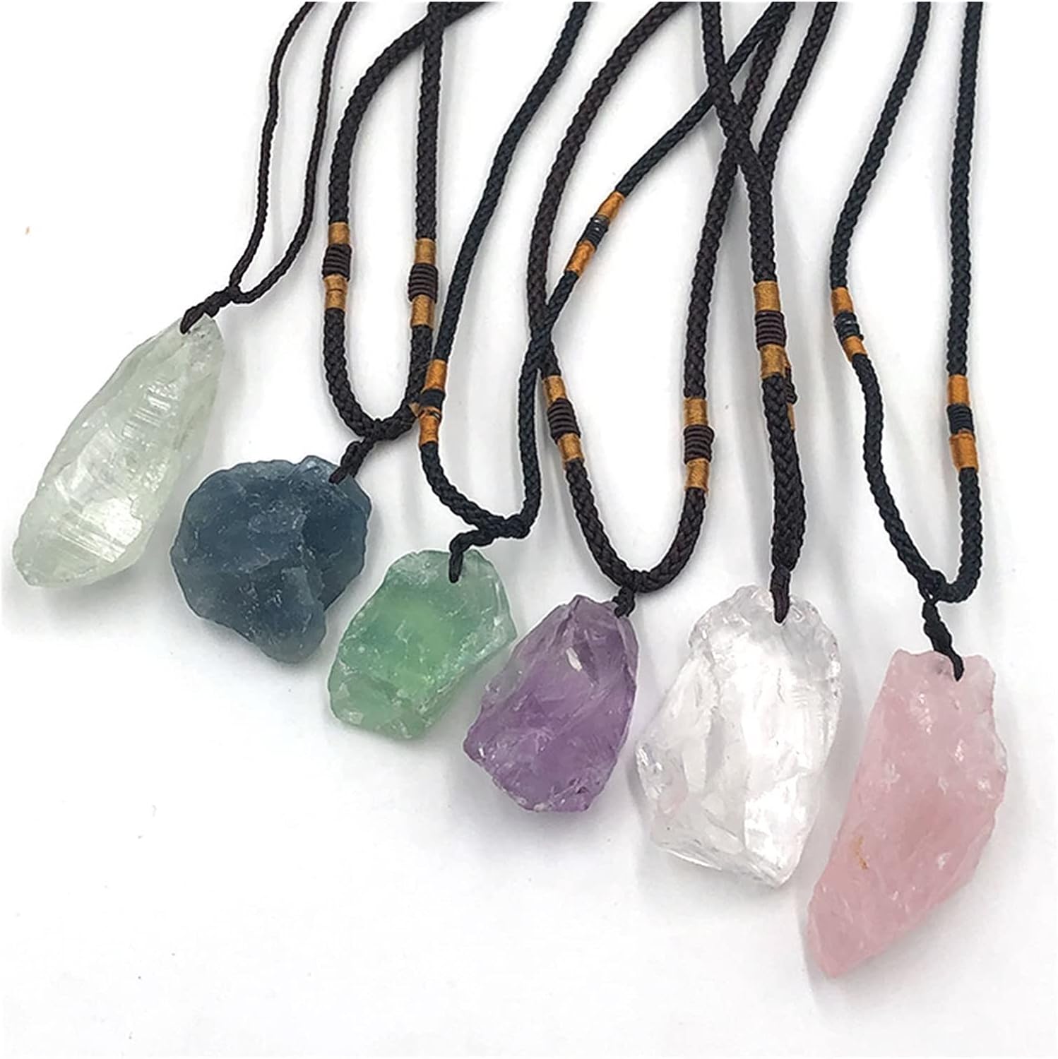 Feng Shui Decorate 1pc Random Natural Raw Amethyst Clear Rose Citrine Rough Stone Necklace Quartz Crystal Reiki Pendant Gift Gems Raw Rough Natural