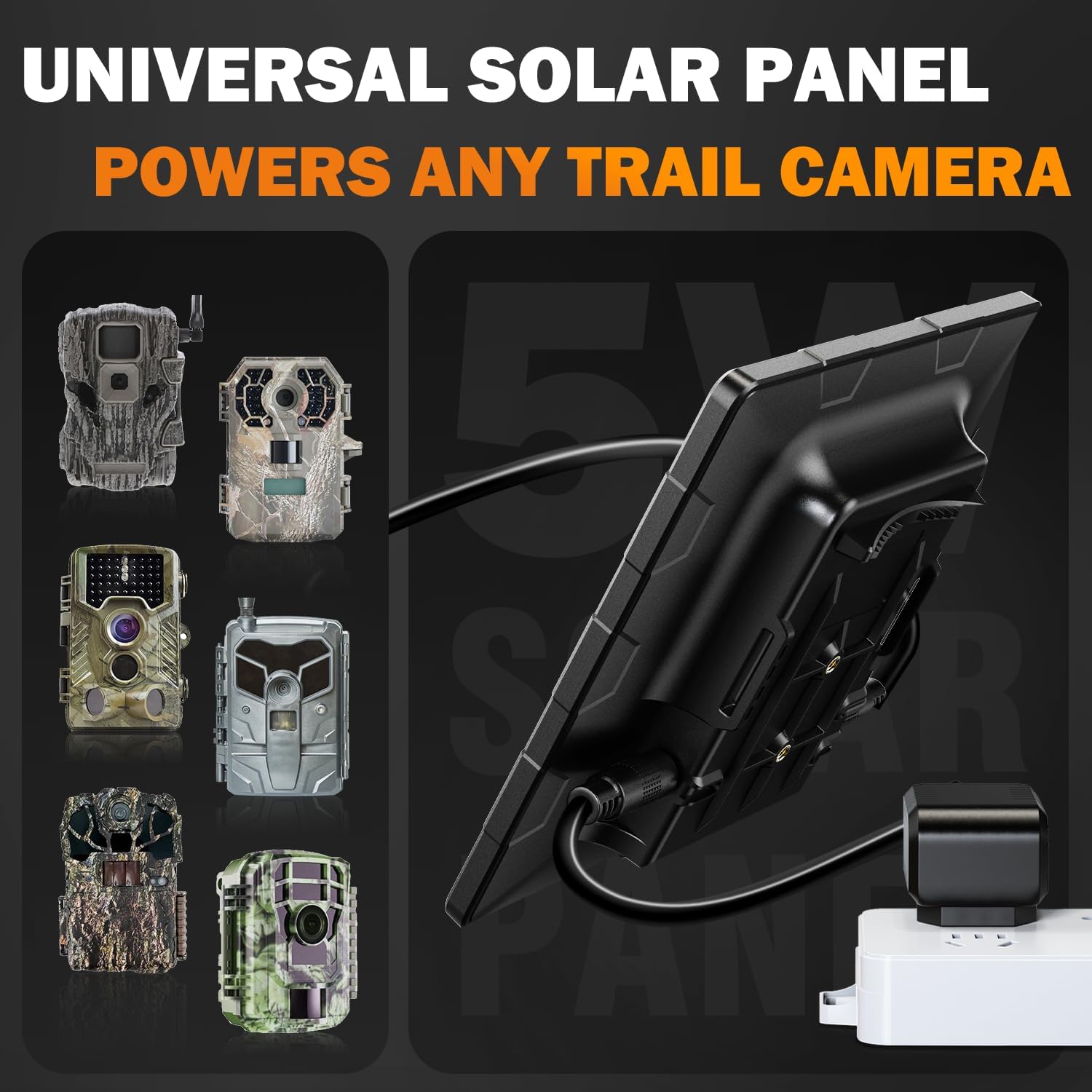 Panel solar de 12 V para cámara de rastro – Panel solar de 6 V para cámara de juego 5 W 6000 mAh Cargador de batería de litio solar para Trail Cam