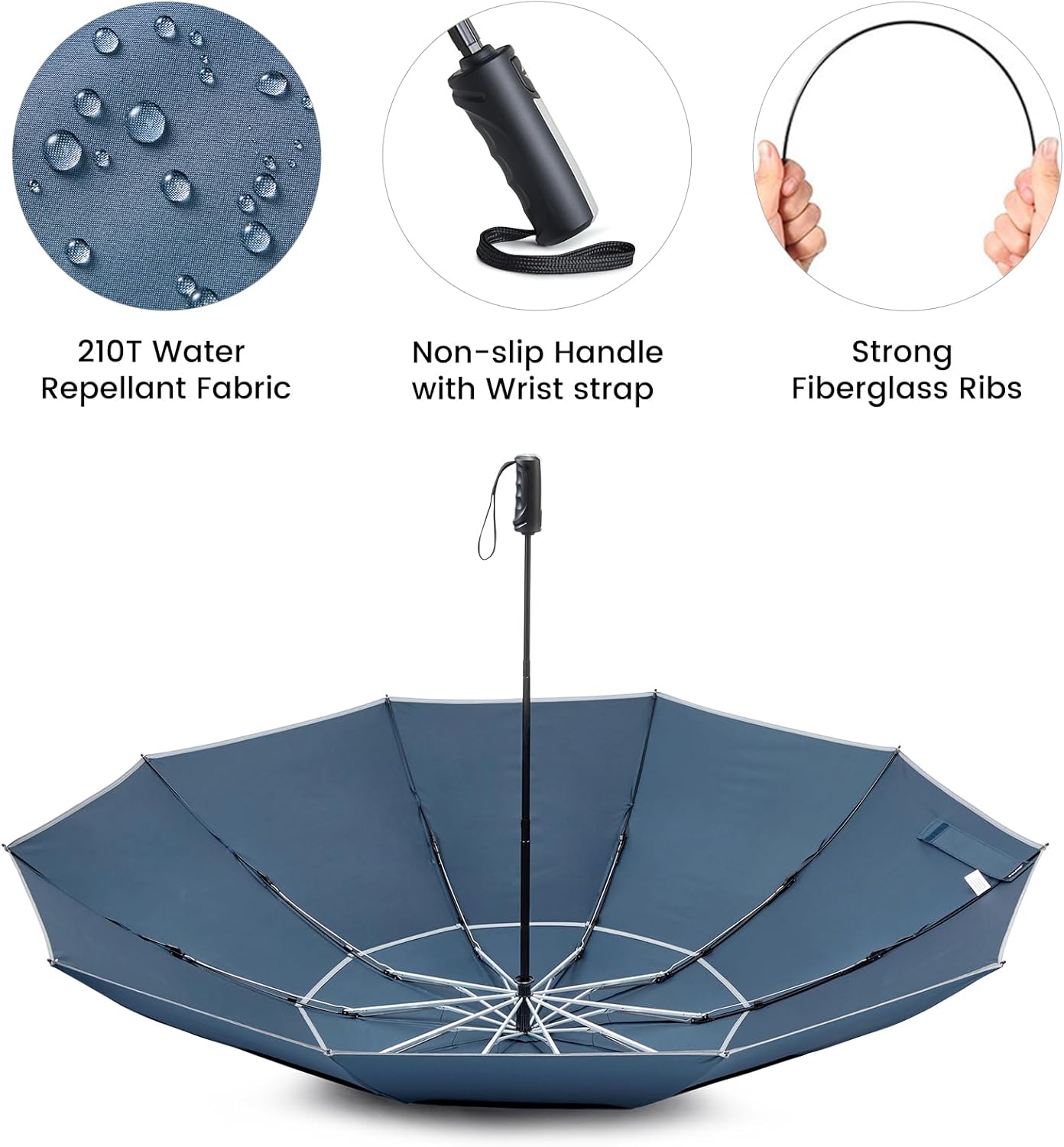 G4Free Paraguas invertido resistente al viento de 62 pulgadas con rayas reflectantes, paraguas grande y compacto de golf para lluvia, 10 varillas,