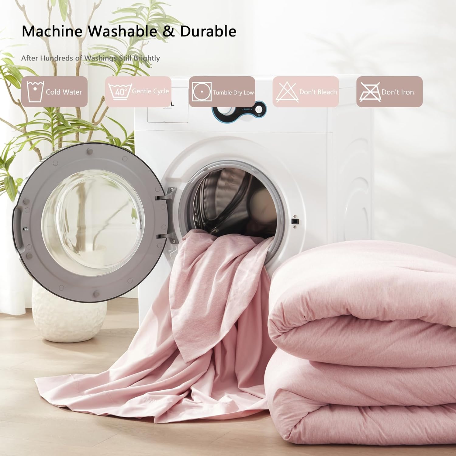 UNILIBRA Juego de edredón matrimonial de 7 piezas, cama rosa en una bolsa, tamaño matrimonial, suave para todas las estaciones, juegos de edredón de
