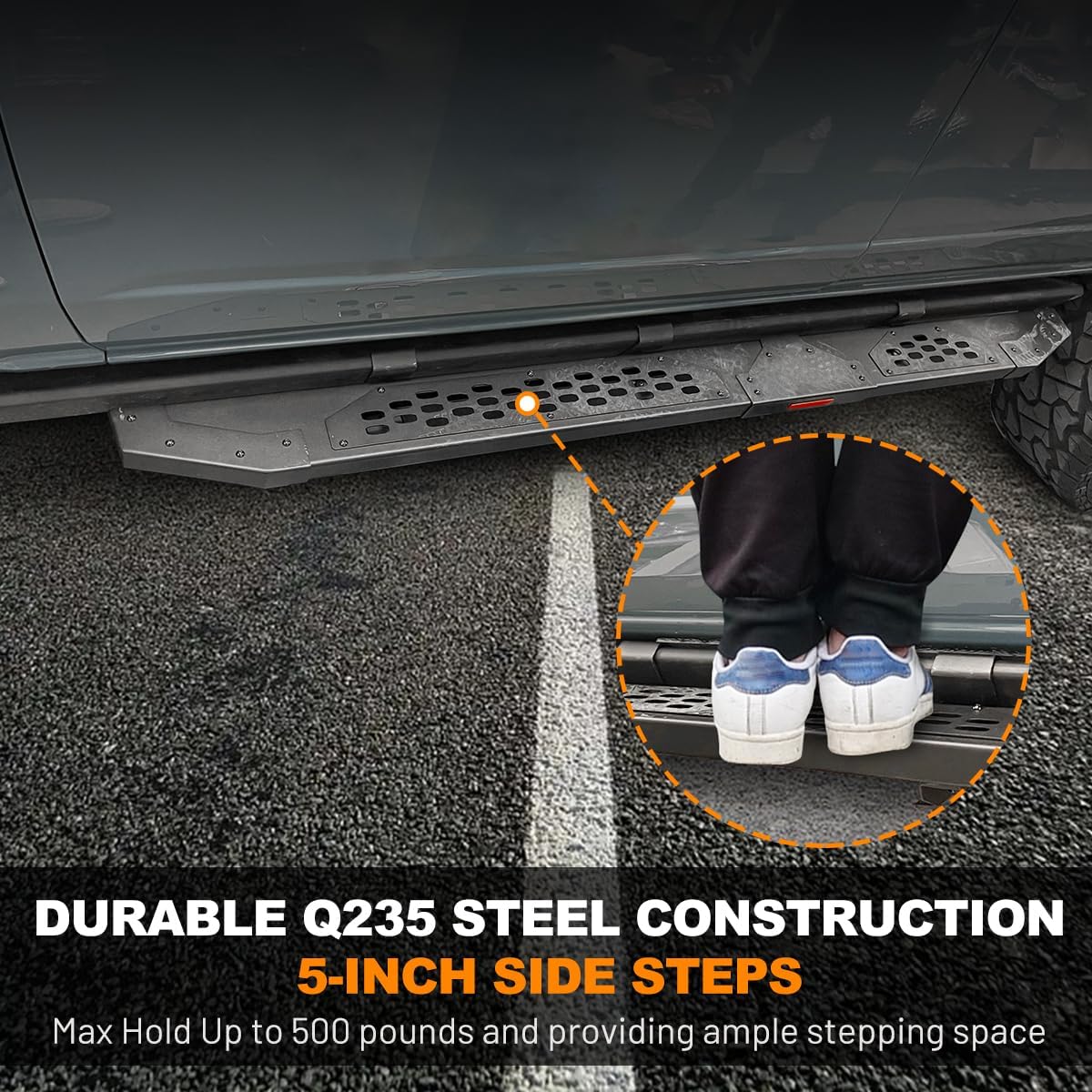 ROXX Estribos laterales para Ford Bronco 2021-2023 de 4 puertas con rieles de roca de fábrica, no apto para Bronco 2 puertas, barras Nerf para