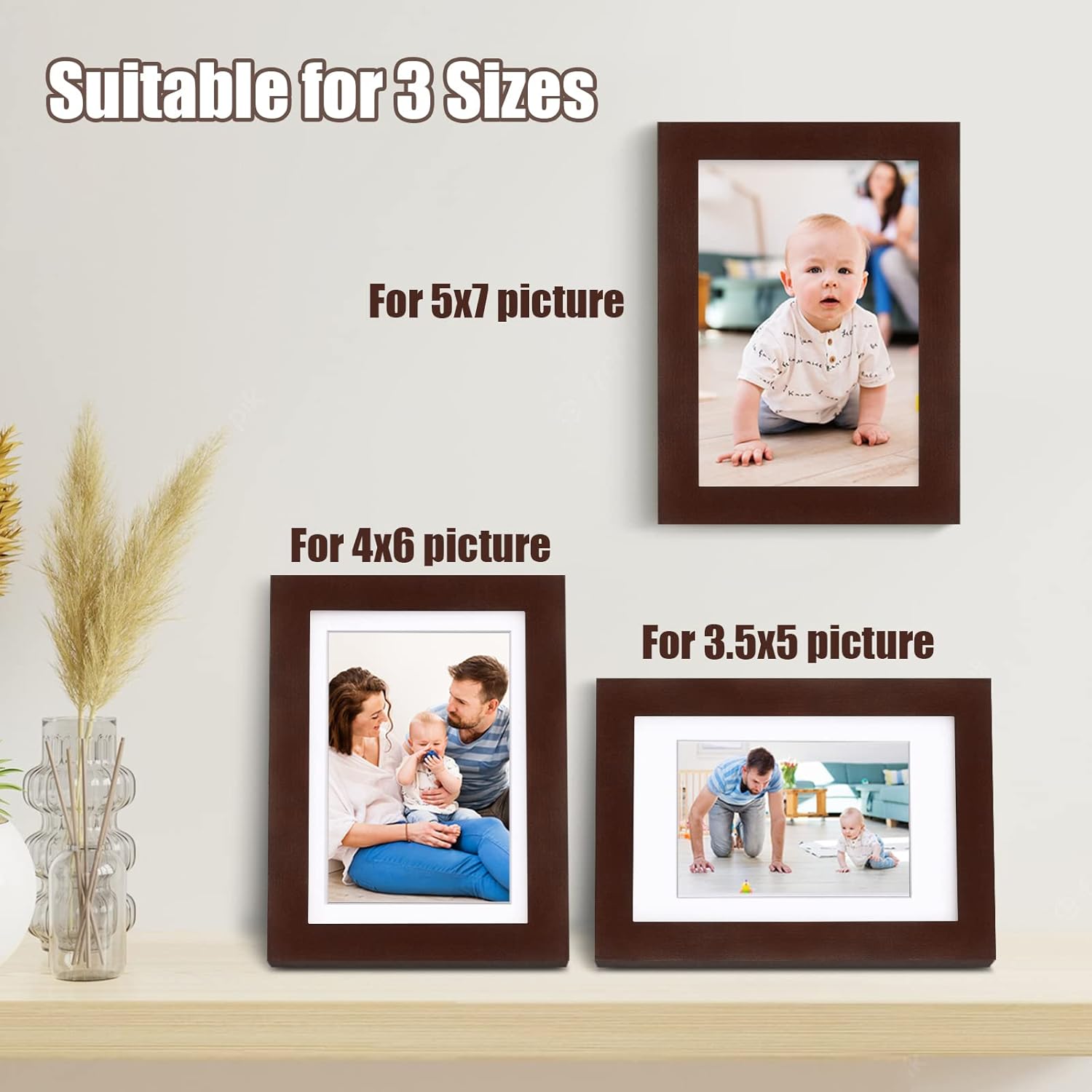 Egofine Portarretratos de 5 x 7 hechos de madera maciza con plexiglás, fotos de 3.5 x 54 x 6 con paspartú o 5 x 7 sin paspartú, juego de 4 para