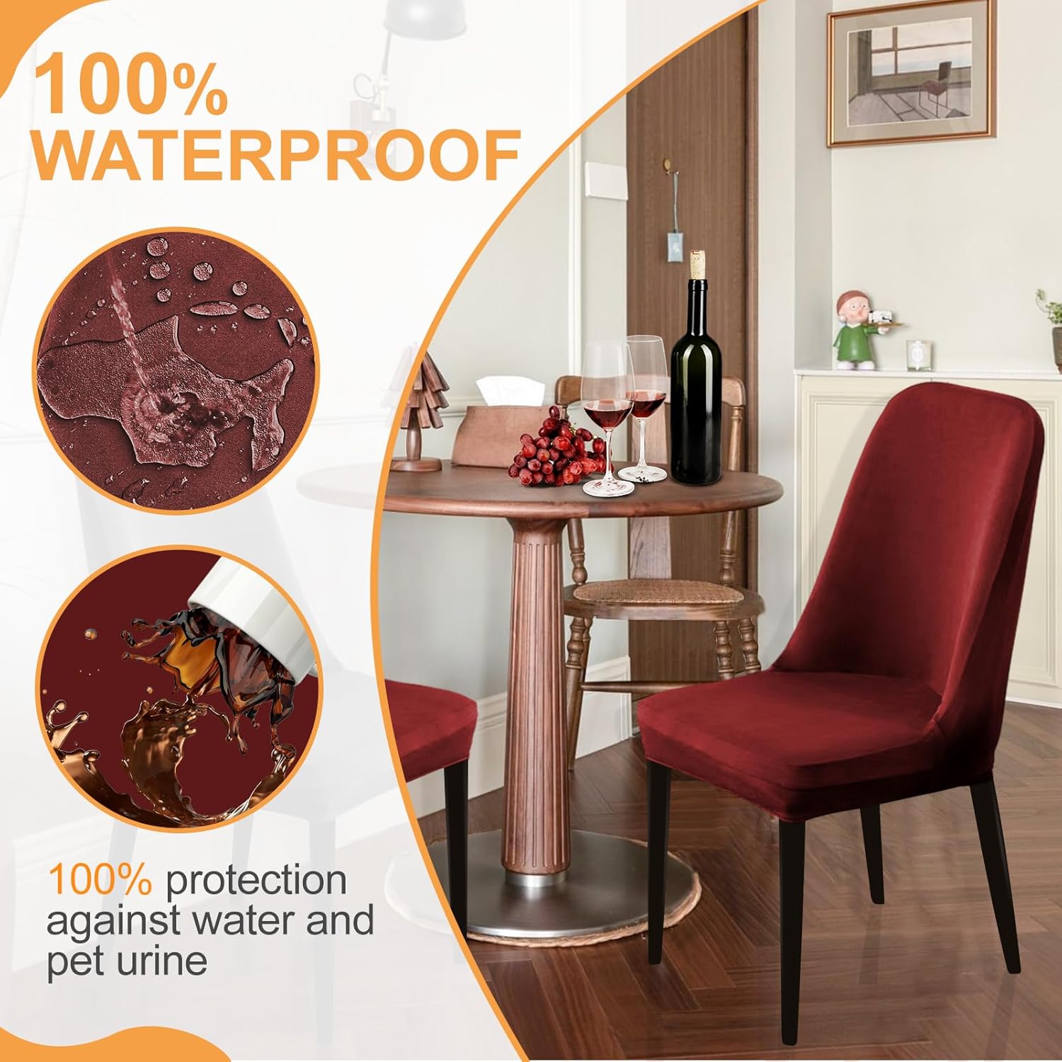 Fundas 100% impermeables para sillas de comedor, paquete de 2 unidades, fundas elásticas de elastano para sillas de comedor, fundas protectoras para