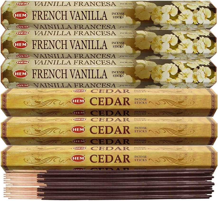 Varillas de incienso de vainilla francesa y varillas de incienso de cedro con soporte de incienso, paquete para fragancia del hogar y decoración