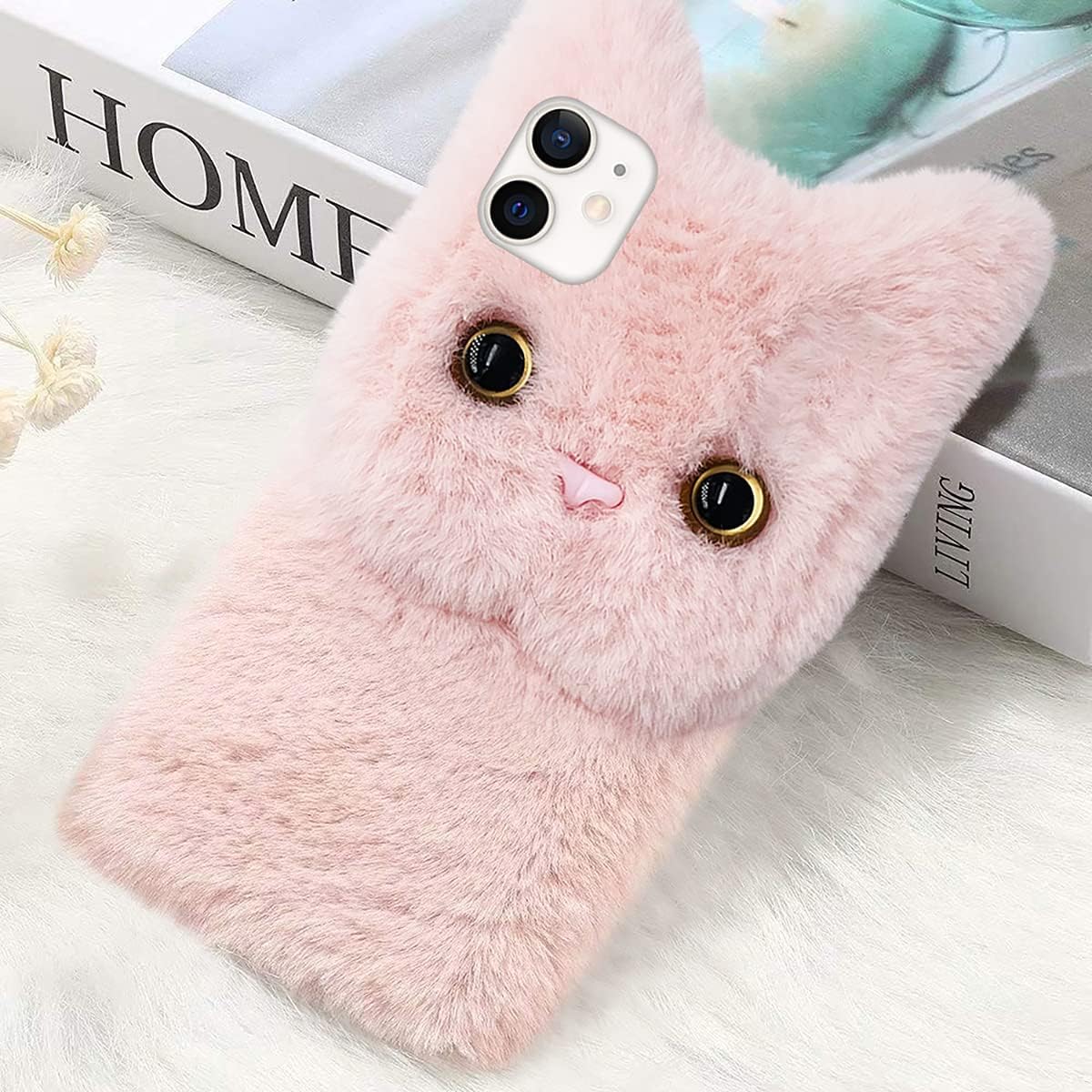 Funda de felpa de piel esponjosa para 12 minilindros de gatos peludos, funda protectora mullida de animales 3D, pelo de conejo sintético, juguete