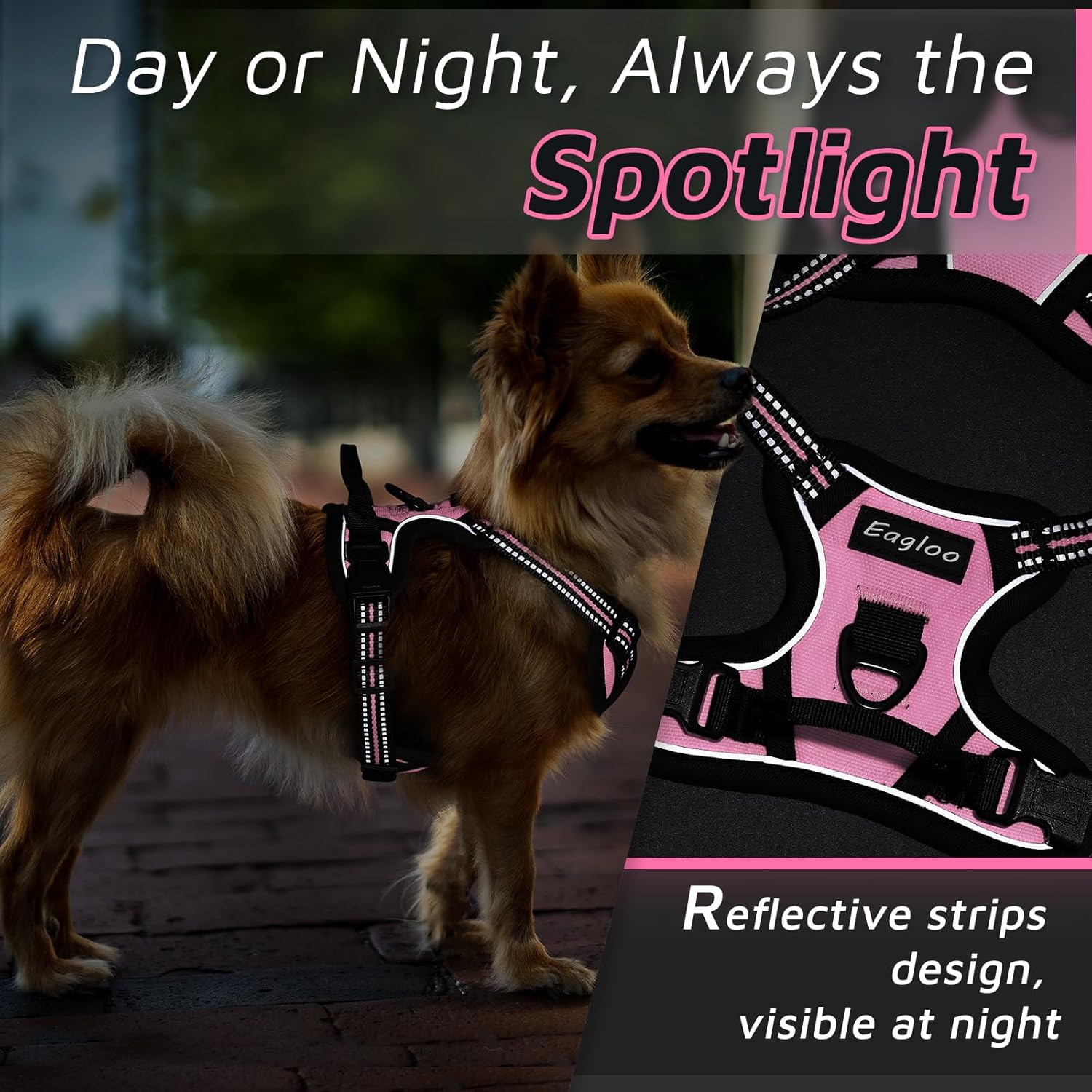 Eagloo Arnés para perro pequeño, sin tirones, chaleco de servicio con tiras reflectantes y asa de control, ajustable y cómodo para caminar