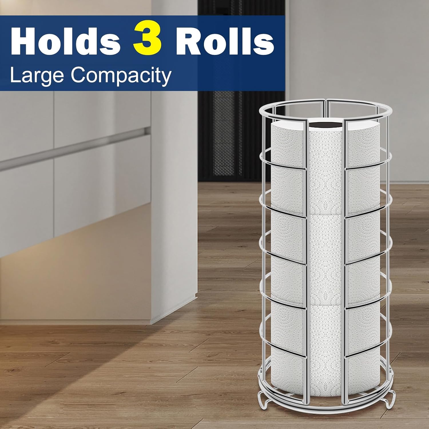 NearMoon Soporte organizador de papel higiénico, almacenamiento de 3 rollos de papel higiénico, accesorio de baño de metal, soporte de rollo