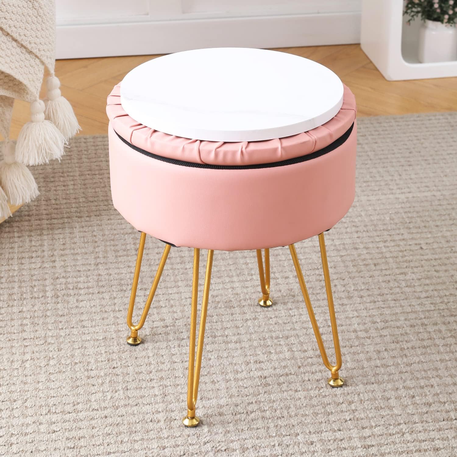 Cpintltr Taburete moderno de piel sintética, tapizado, redondo, otomanos, multiusos, decoración del hogar, mesa de café otomana, cubierta superior