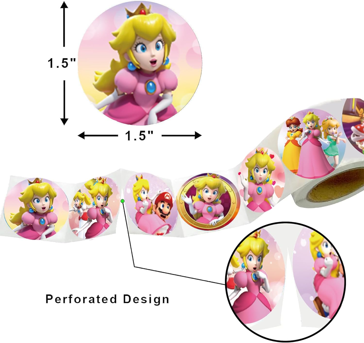 Calcomanías de princesa melocotón para niños, recuerdo de fiesta de cumpleaños de princesa melocotón, 500 calcomanías de princesa melocotón