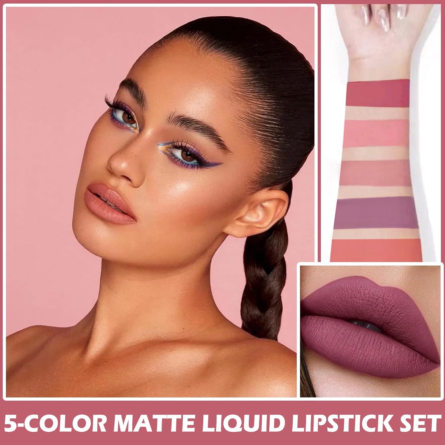 NVLEPTAP Juego de 5 lápices labiales líquidos mate nude de terciopelo nude brillo labial tinte de labios de larga duración, impermeable,
