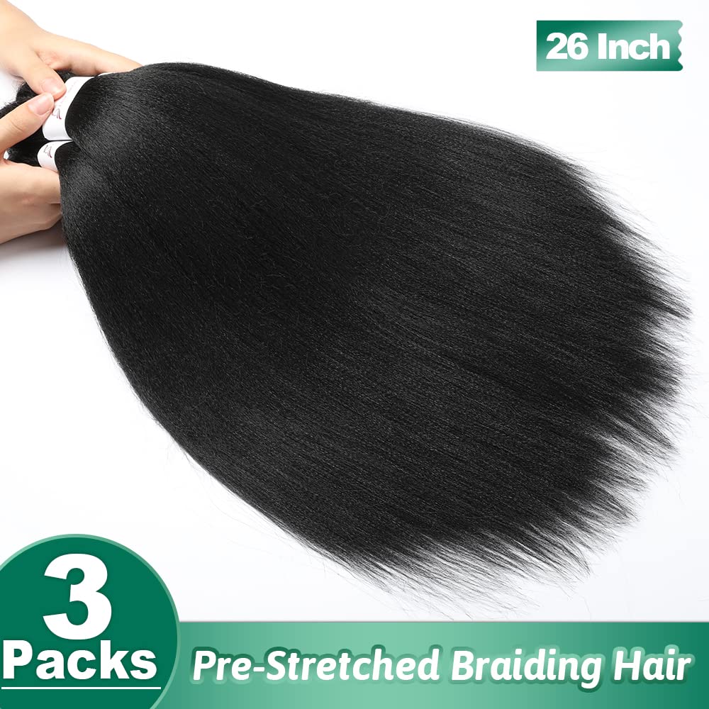Extensiones de cabello trenzado preestirado de 26 pulgadas, extensiones de cabello sintético preestirado con ajuste de agua caliente (26 pulgadas, 3