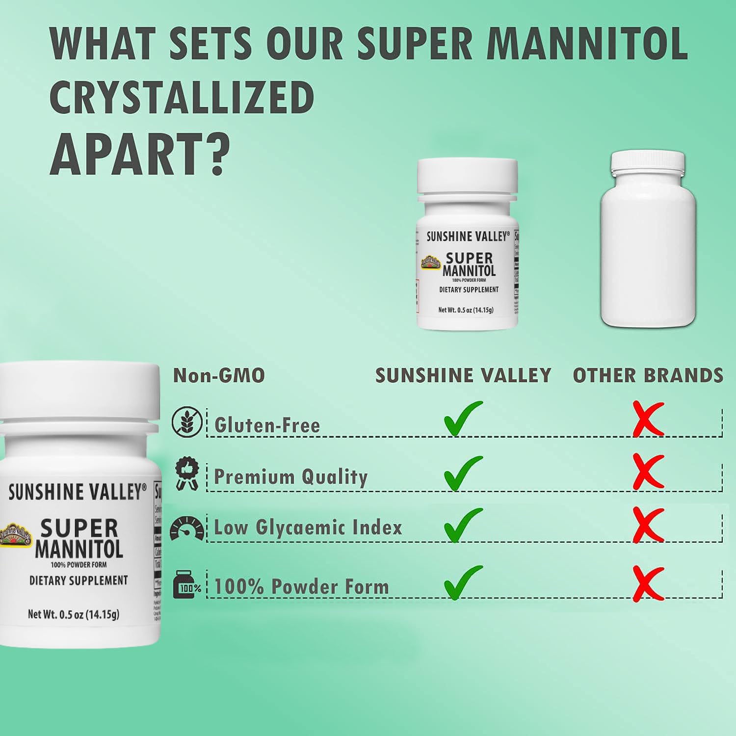 Sunshine Valley Super manitol en polvo, edulcorante artificial natural y saludable, sustituto del azúcar ultra puro, sin gluten, suplemento