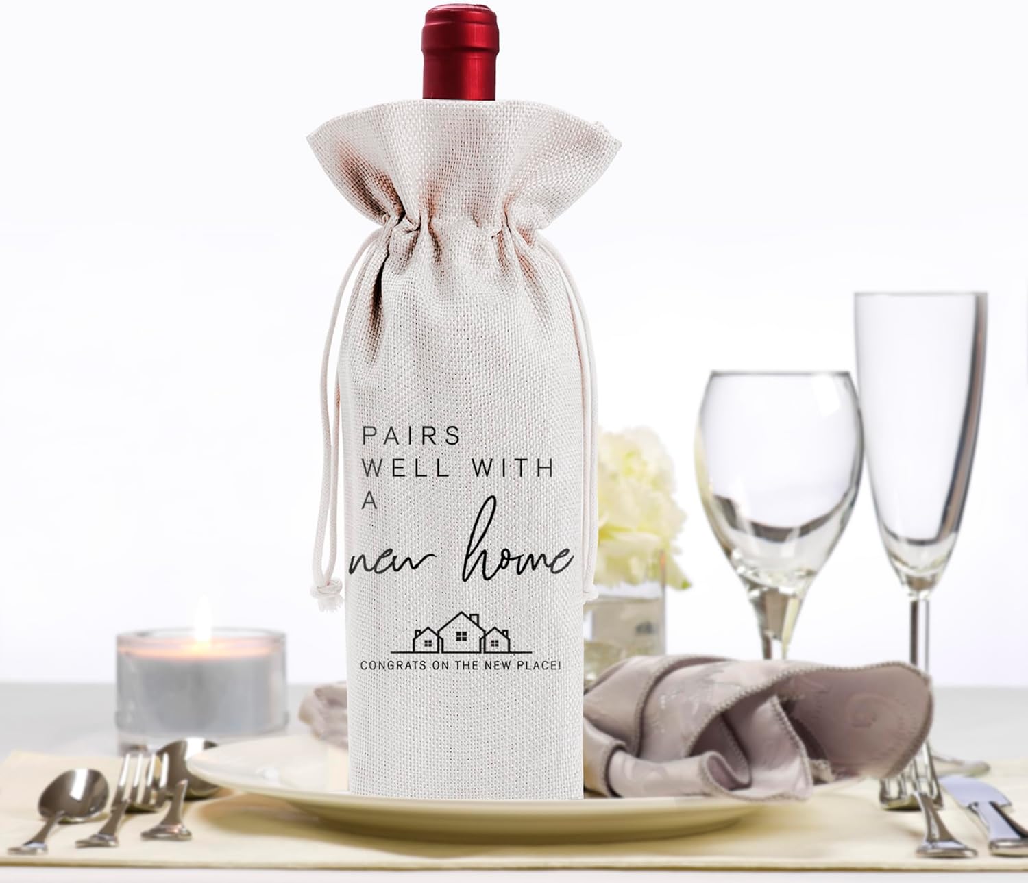 Bolsa de vino de regalo de inauguración de la casa, bolsa de regalo de vino para el nuevo hogar para regalo de propietario de casa, regalo de agente