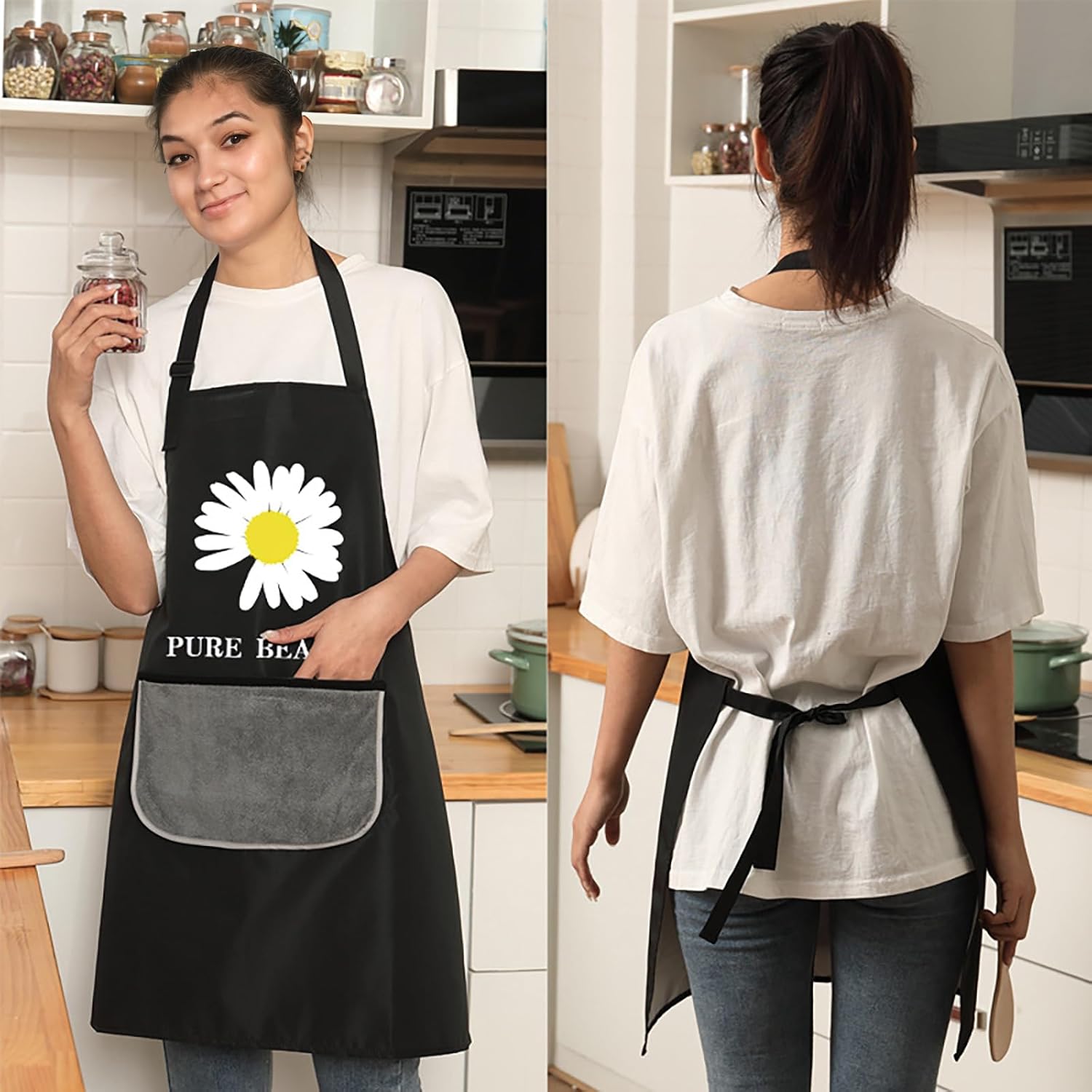 -Delantales para mujer con bolsillos, delantal con paño de mano extraíble. Delantal ajustable para cocina (paquete de 1)