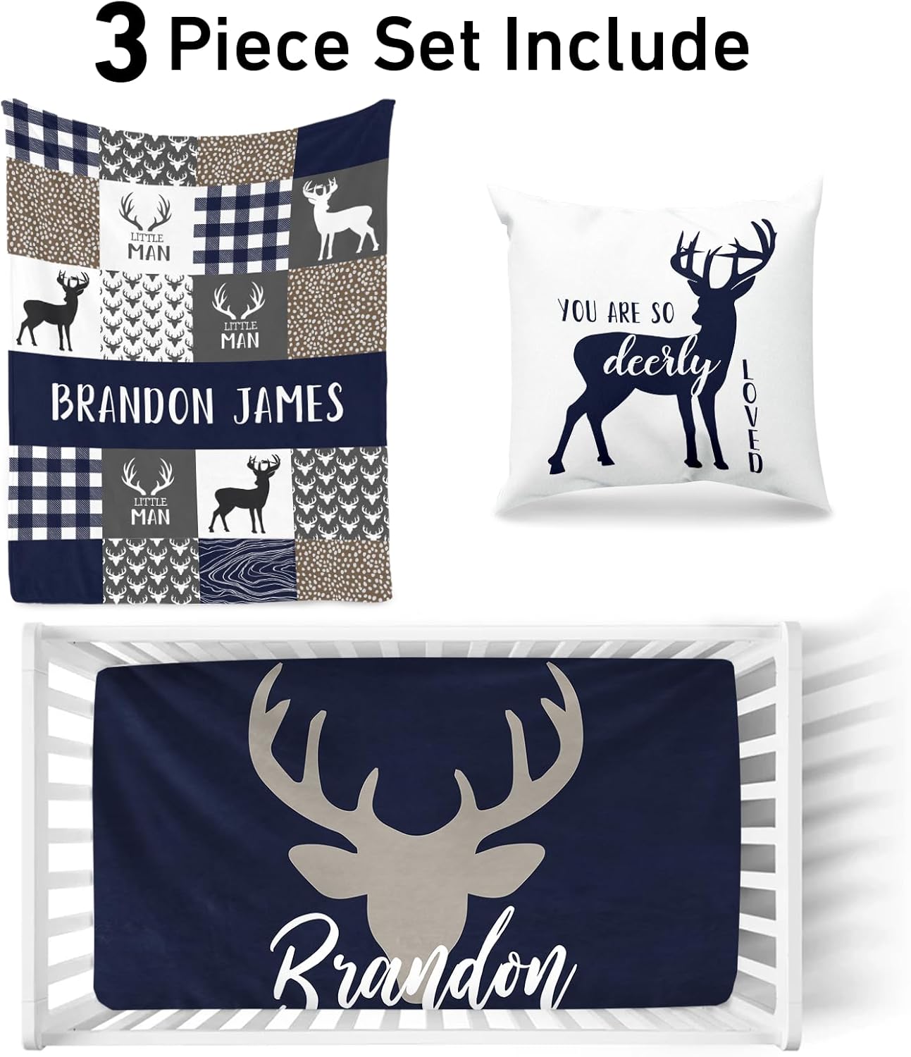 Juego de ropa de cama personalizado para cuna de bebé, cómodo juego de cama de 3 piezas para cuna de regalo personalizado con nombre para bebés,