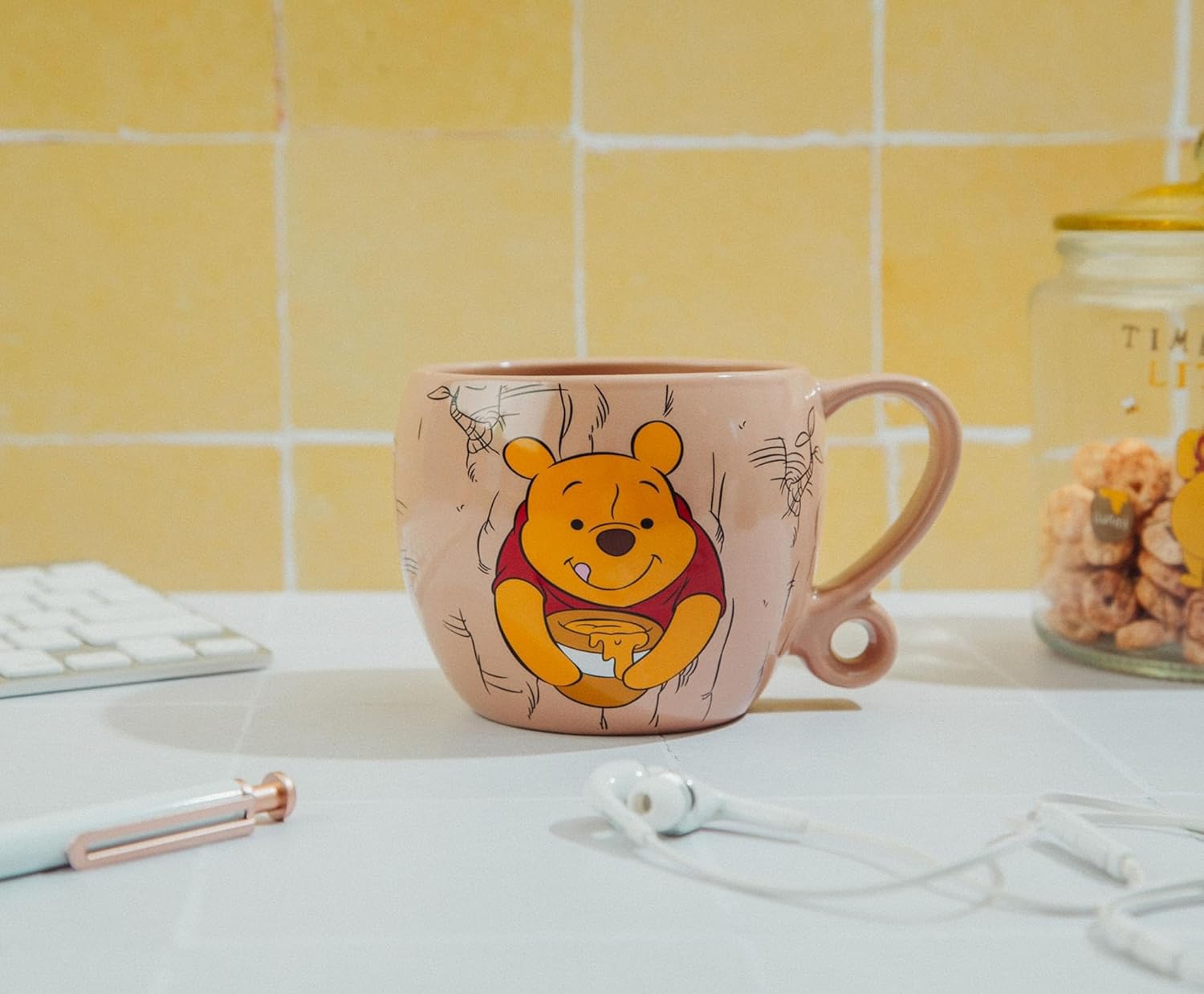 Disney Winnie the Pooh – Taza de café de cerámica con asa de bucle, taza para té, expreso, cacao, capacidad para 16 onzas