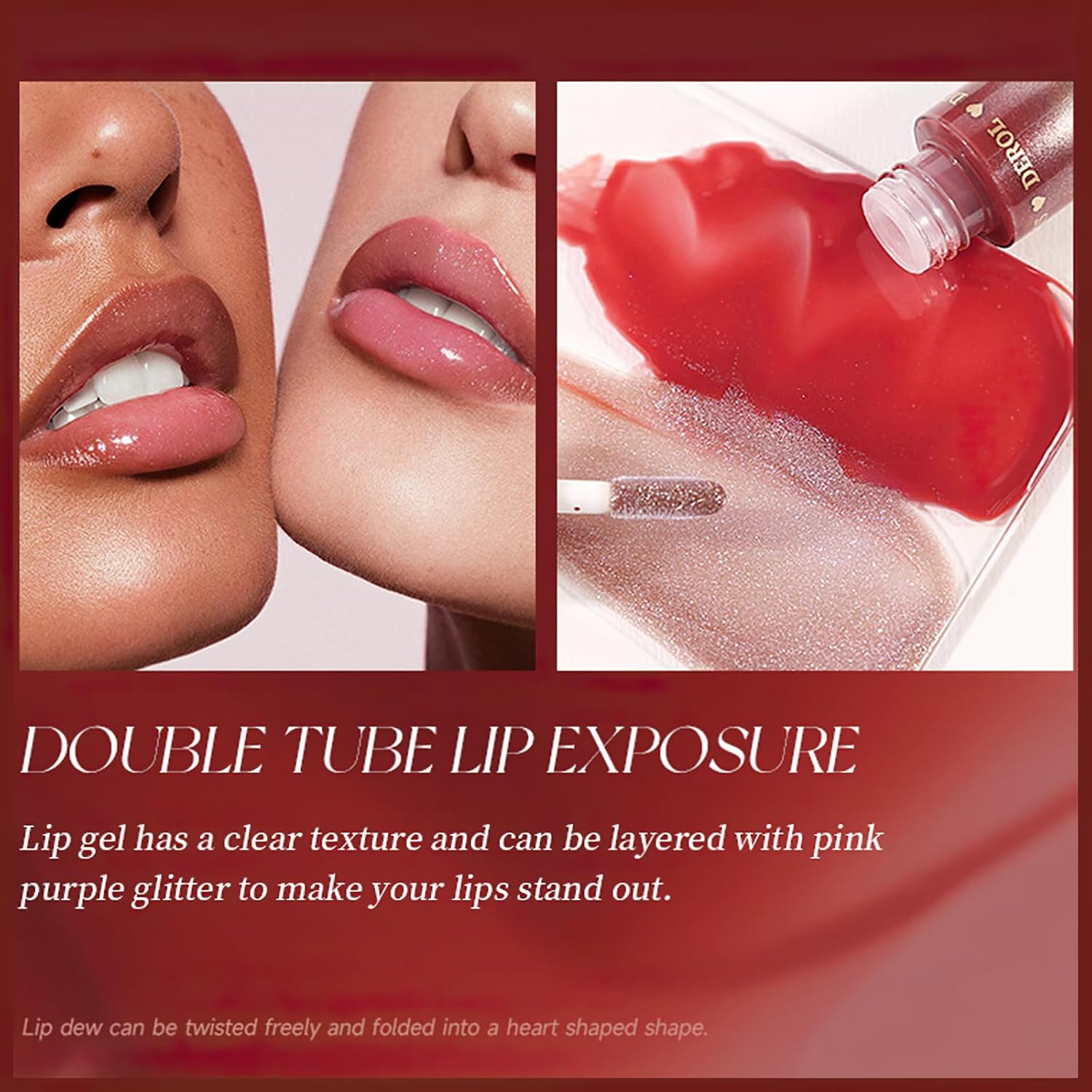 Brillo labial 2 en 1 de doble punta, lápiz labial líquido brillante brillante, aceite de labios hidratante, acabado húmedo, alto brillo, larga
