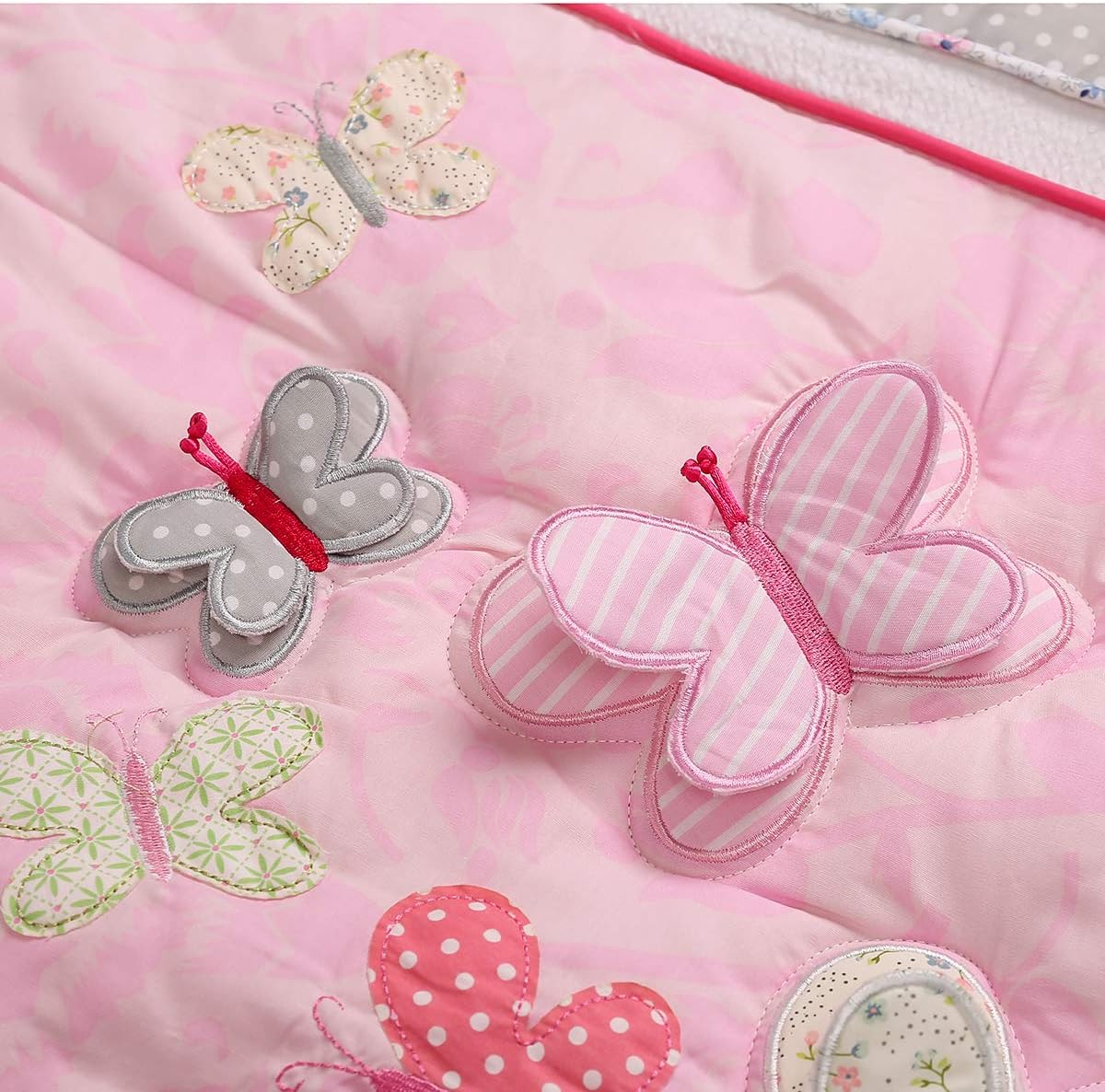 Juego de ropa de cama de 2 piezas con bordado rosa con mariposas y sábana bajera para cuna de bebé niña