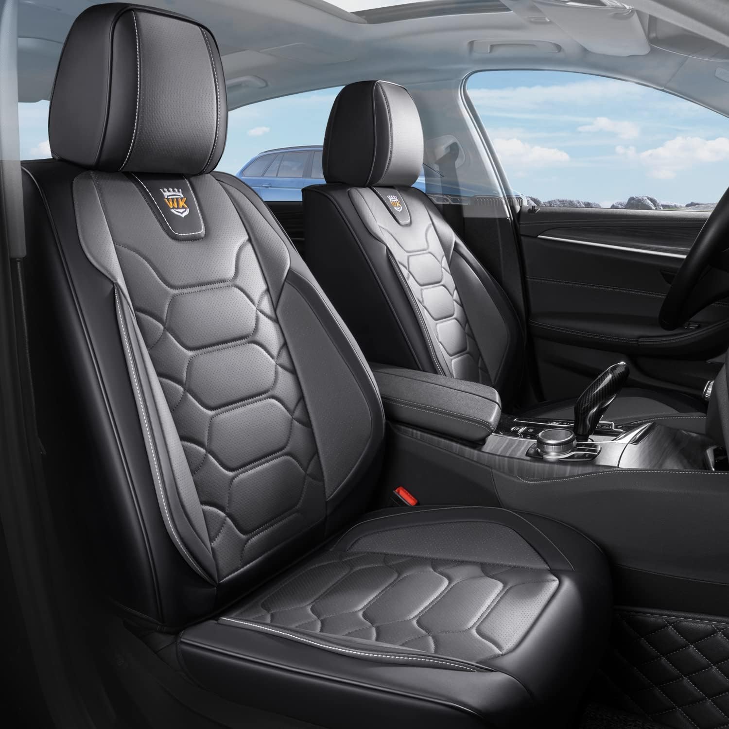 Wekar WK-009 – Fundas de asiento de automóvil de piel napa para 5 asientos, fundas de asiento delantero y trasero, funda de cojín impermeable para
