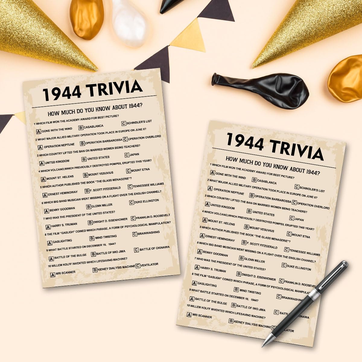 Juegos de fiesta de cumpleaños número 80, juegos de trivia de 1943, suministros de fiesta de cumpleaños para adultos, divertido juego de fiesta de
