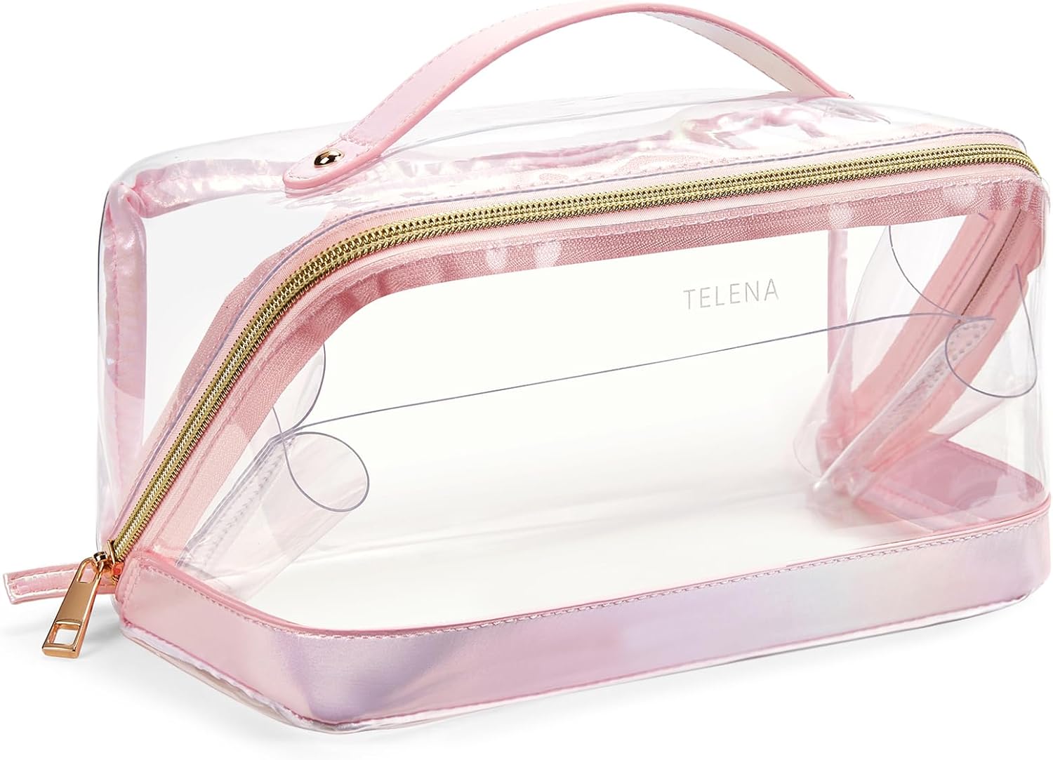 Telena Bolsa de maquillaje de gran capacidad, bolsa de cosméticos portátil de piel sintética resistente al agua, bolsas organizadoras de maquillaje