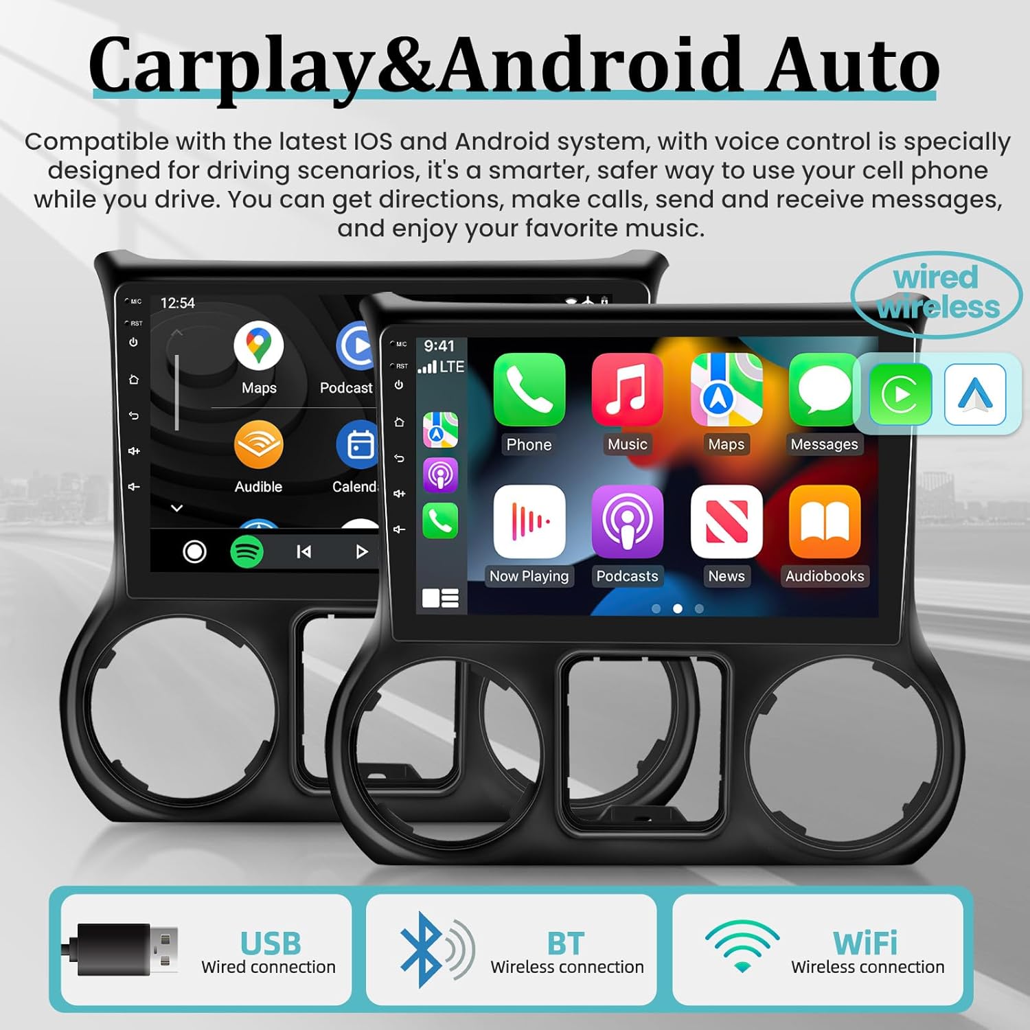 Radio inalámbrica Apple Carplay Android para automóvil para Jeep Wrangler 2015-2017, 2+32G 10.1 pulgadas pantalla táctil con Android AutoDSPGPSWiFi