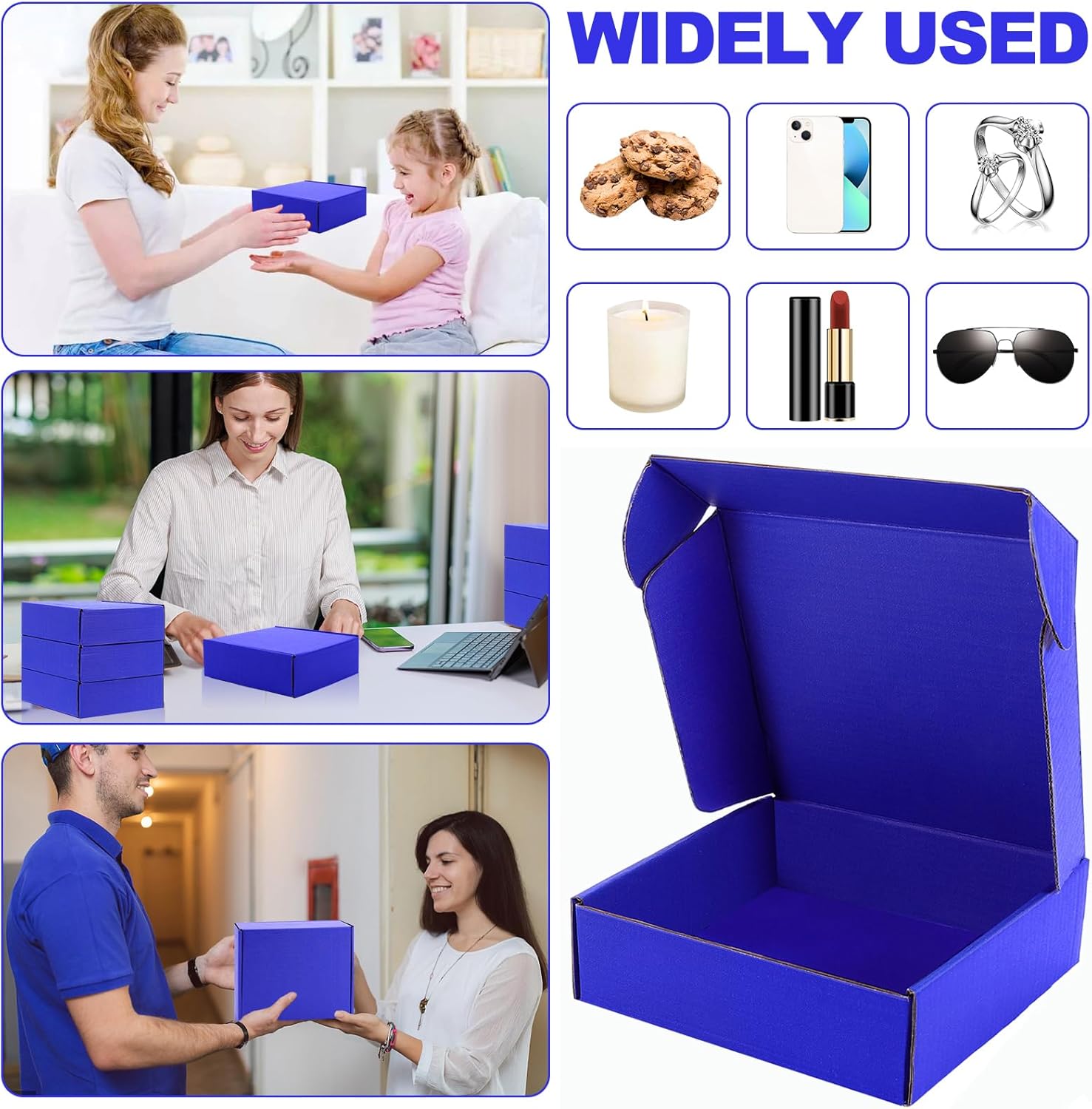 Cajas de envío, paquete de 20 cajas de cartón corrugado azul, cajas de correo reciclables para embalaje de regalos de envío de pequeñas empresas
