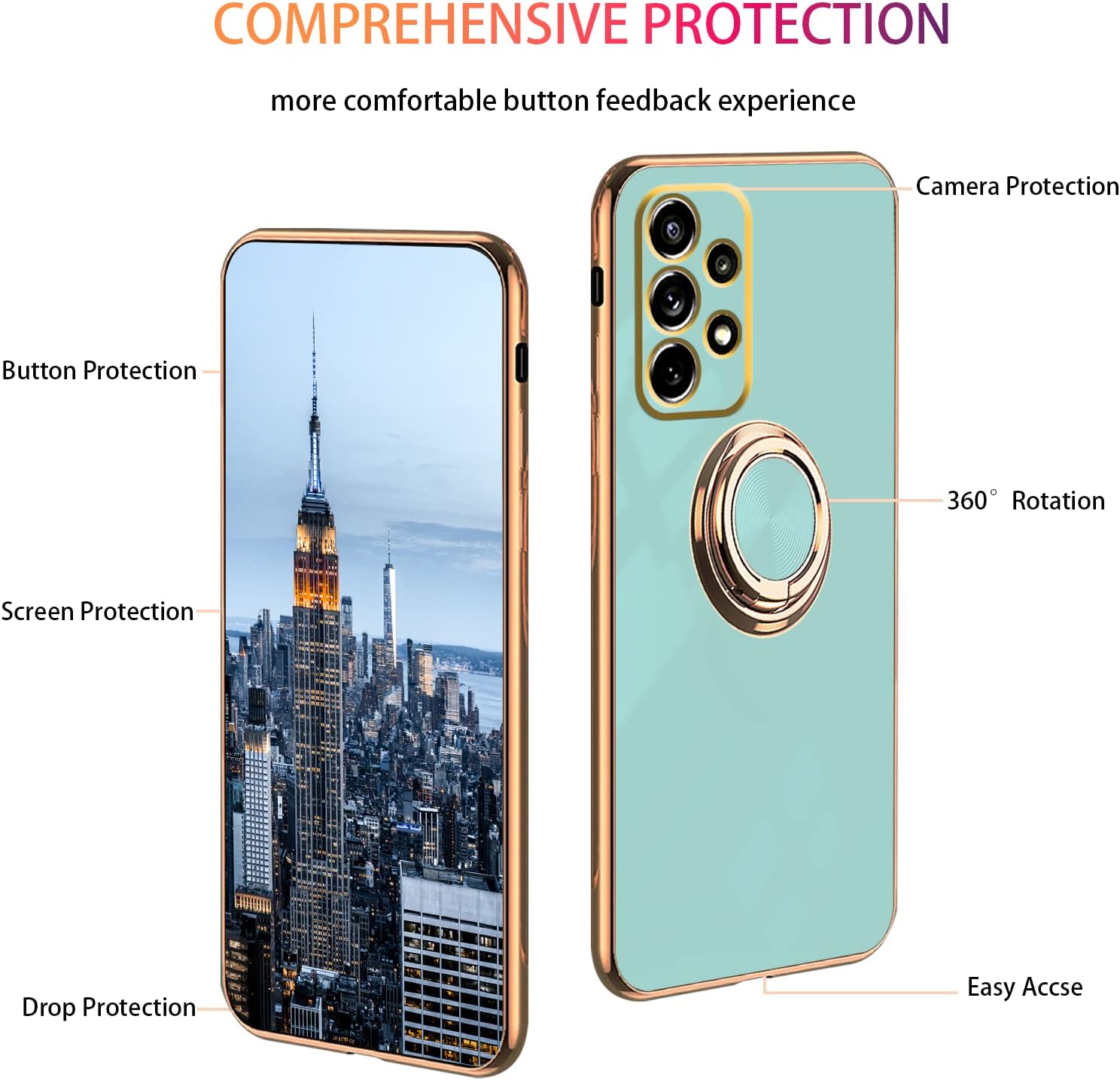 Compatible con Samsung Galaxy A72 Case Ring Holder Magnet Green, Samsung Galaxy A72 Funda de teléfono de silicona a prueba de golpes Funda delgada