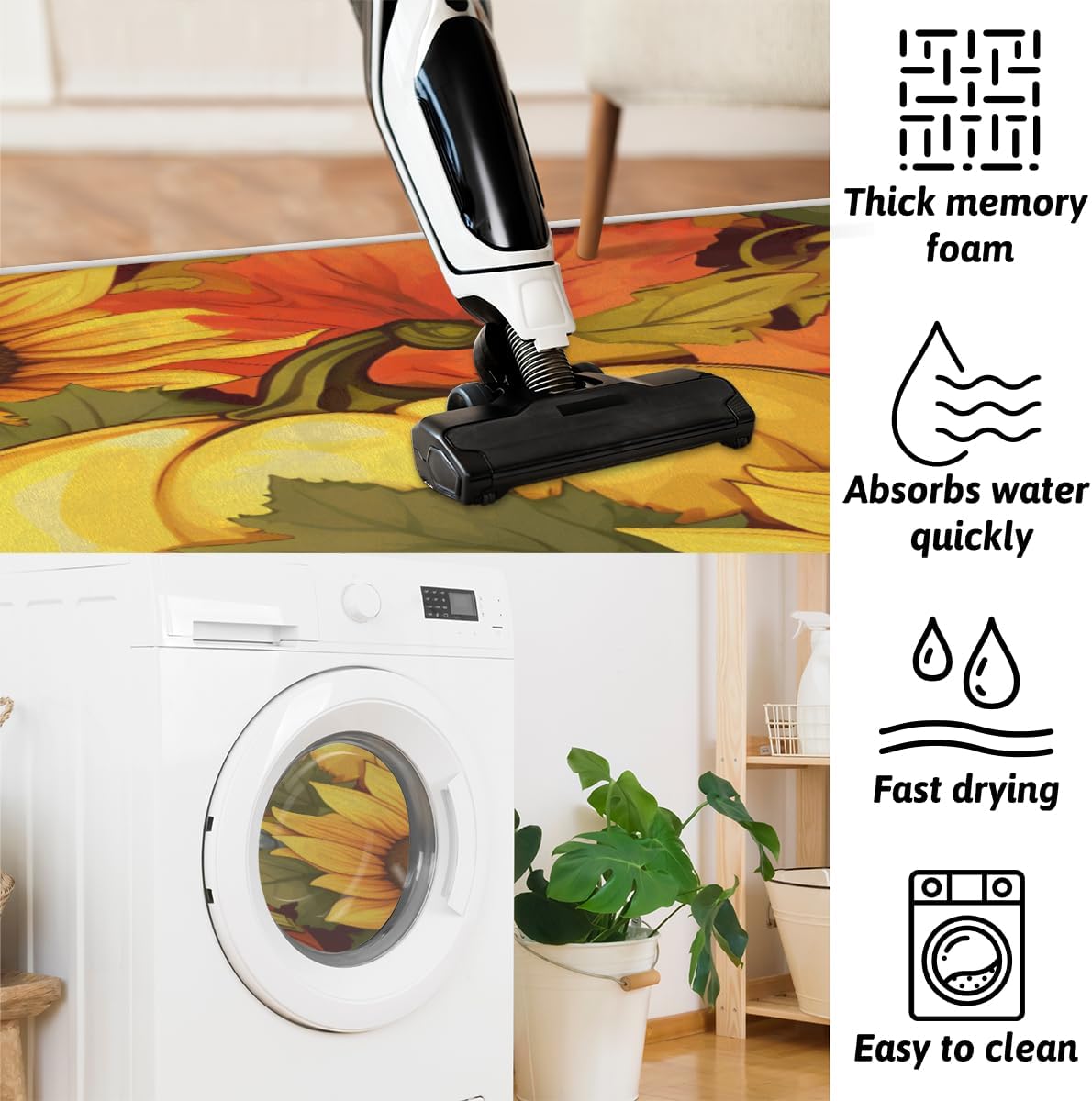Alfombras de baño antideslizantes de microfibra, con hojas de arce, girasoles y uvas, tapetes de baño de microfibra, absorbentes, lavables a