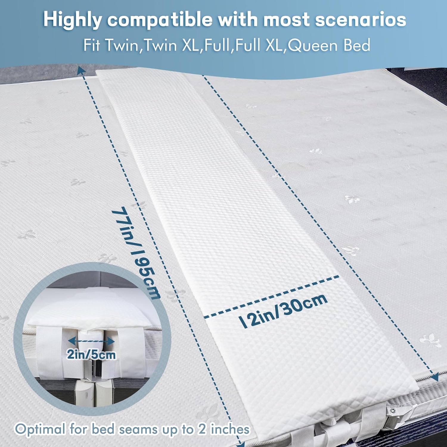 Siumir Kit de convertidor de cama individual a King, puente de cama extra ancho de 12 pulgadas, funda desmontable y lavable a máquinamúltiples