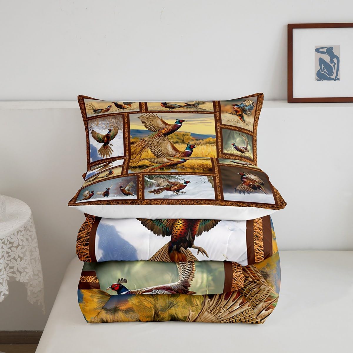 Erosebridal Juego de edredón de faisán para adolescentes y jóvenes, ropa de cama de animales de caza, tamaño individual, edredón vintage de paisaje