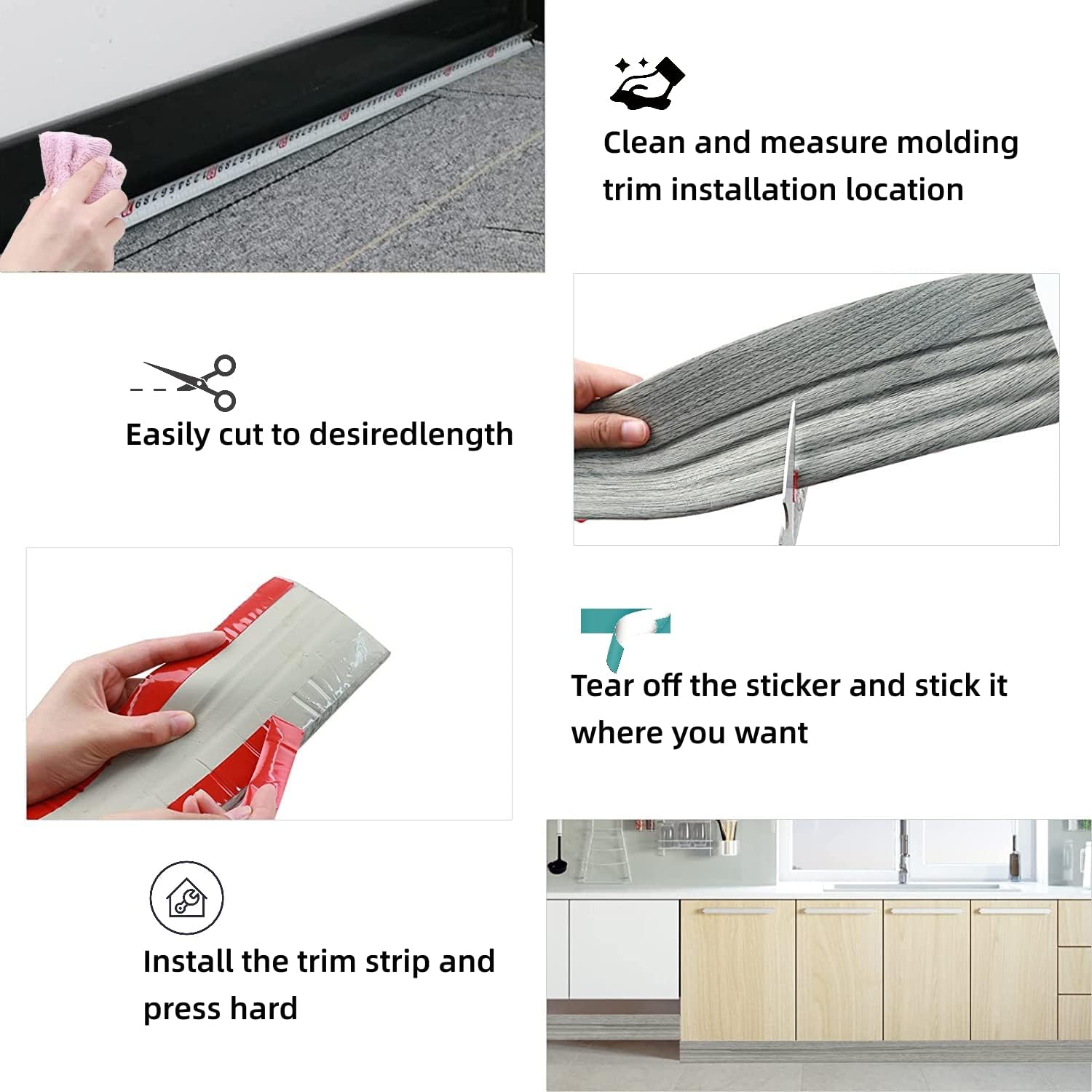 Moldura flexible para zócalo, 4 pulgadas de ancho x 9.8 pies de largo, base de pared de vinilo autoadhesivo, base de cala para despegar y pegar,