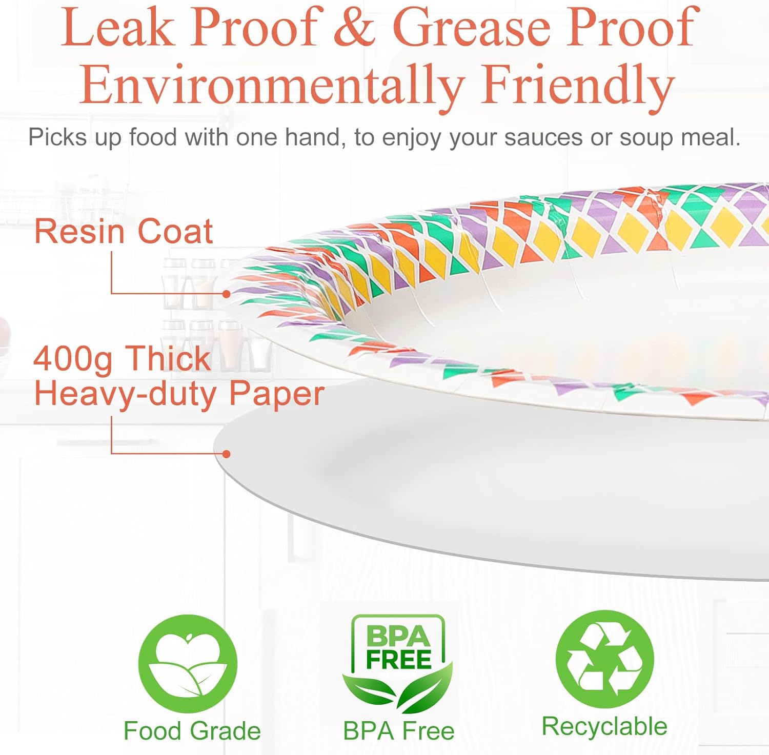 10 inch Paper Plates 100 Count Soak Proof, Cut Proof, Microwave Safe Heavy Duty Printed Disposable Plate for Everyday Use