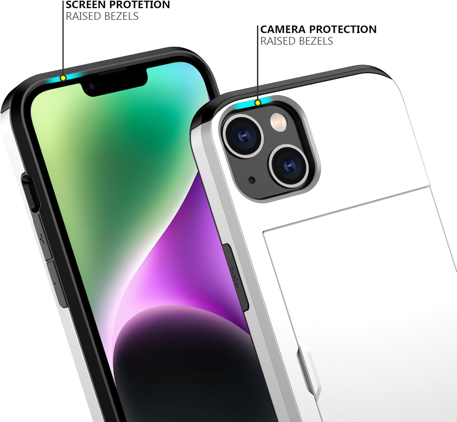 Nvollnoe Funda protectora resistente de doble capa para iPhone 14 Plus con tarjetero y ranura para tarjeta oculta, a prueba de golpes, funda delgada
