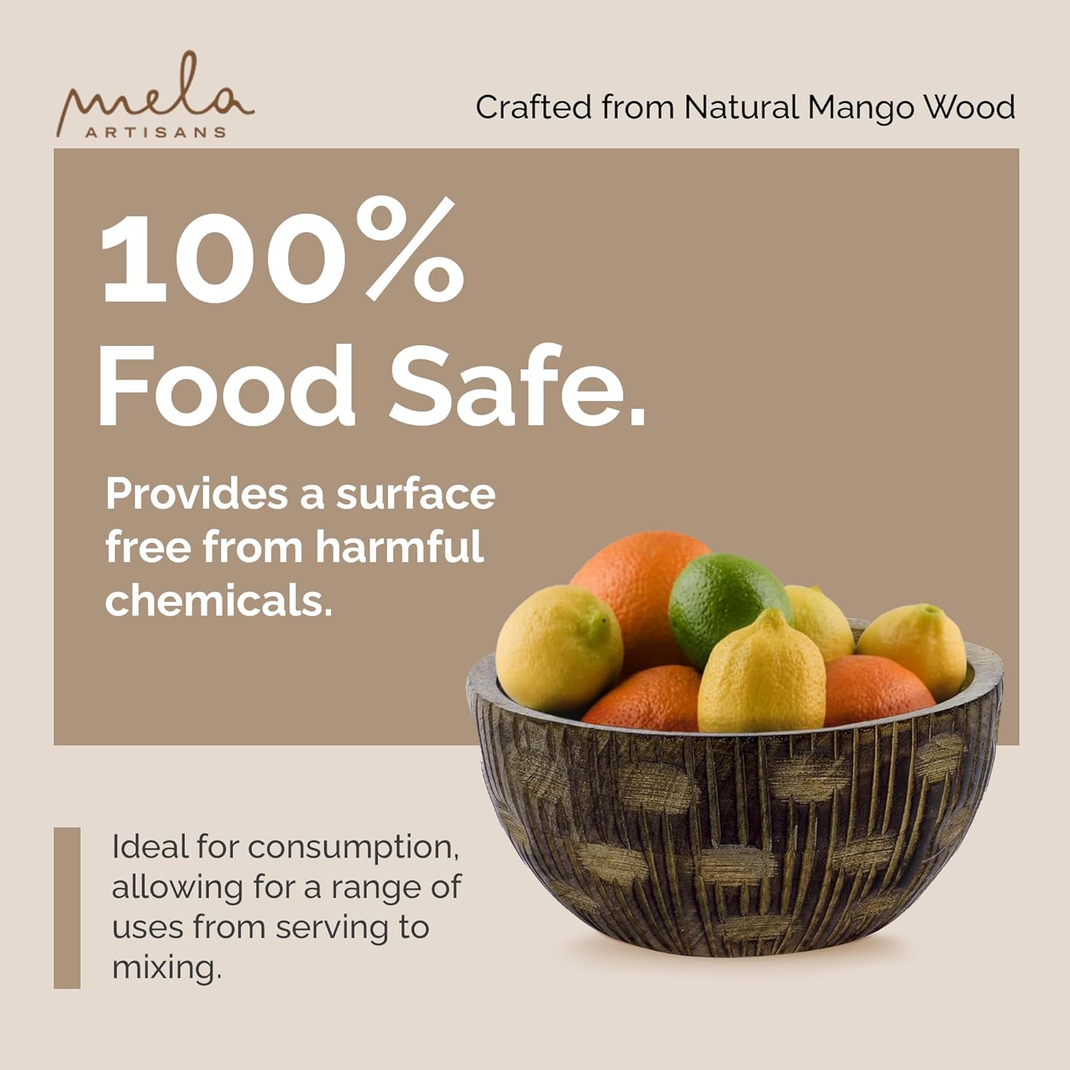 Mela Artisans Cuenco pequeño de madera  Medio quemado  Cuenco pequeño de Zoji Valley  Decoración rústica de granja  Madera de mango  Se adapta a